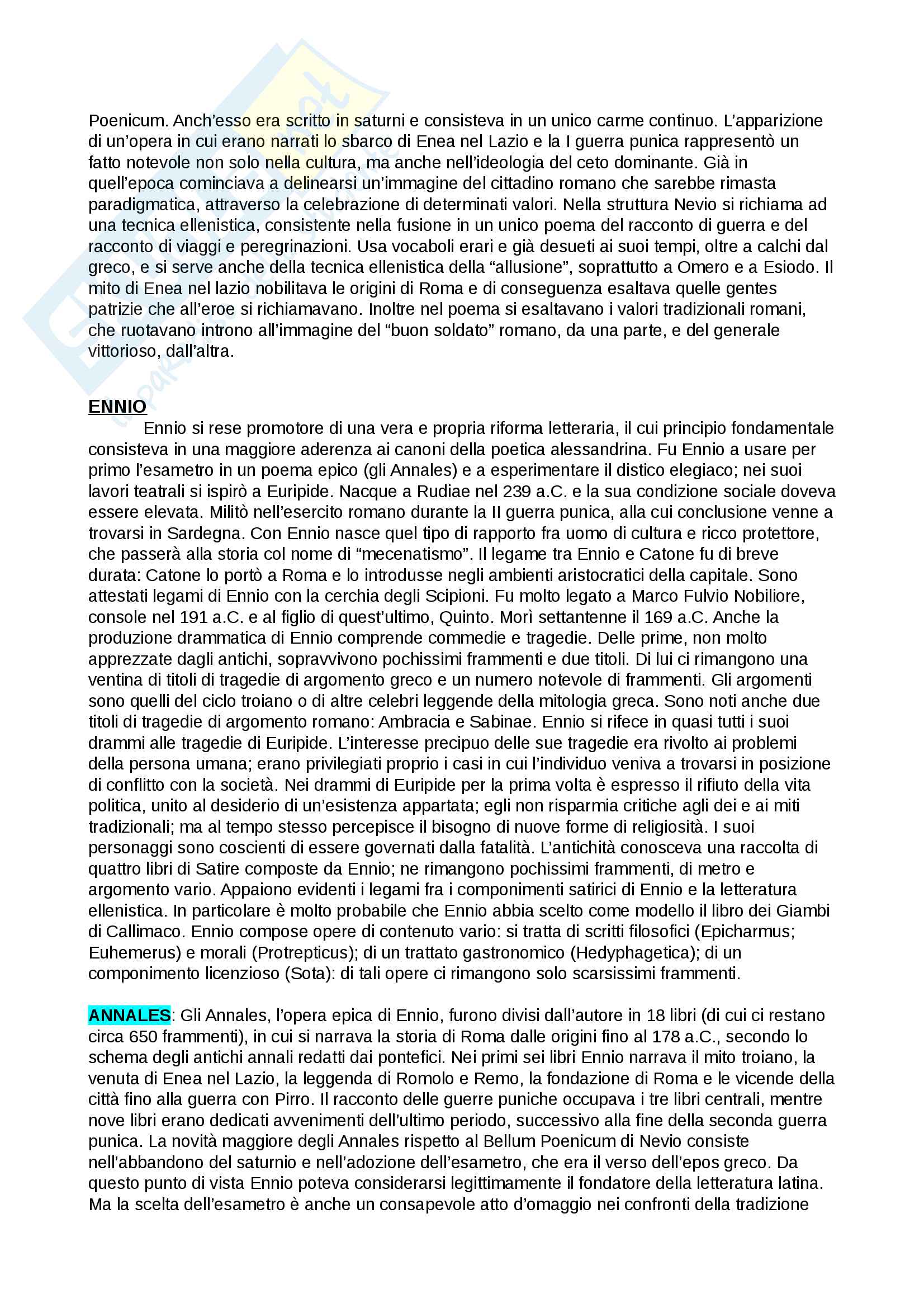 Riassunto esame Lingua e letteratura latina I, prof. Berno, libro consigliato Storia letteraria di Roma, P. Fedeli Pag. 2