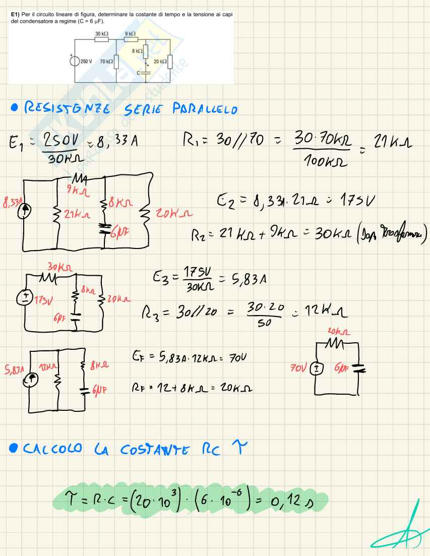 Esercizi di circuiti dinamici con condensatore e induttore di Elettrotecnica - Modulo di 6/9 crediti del corso di Ingegneria Pag. 1
