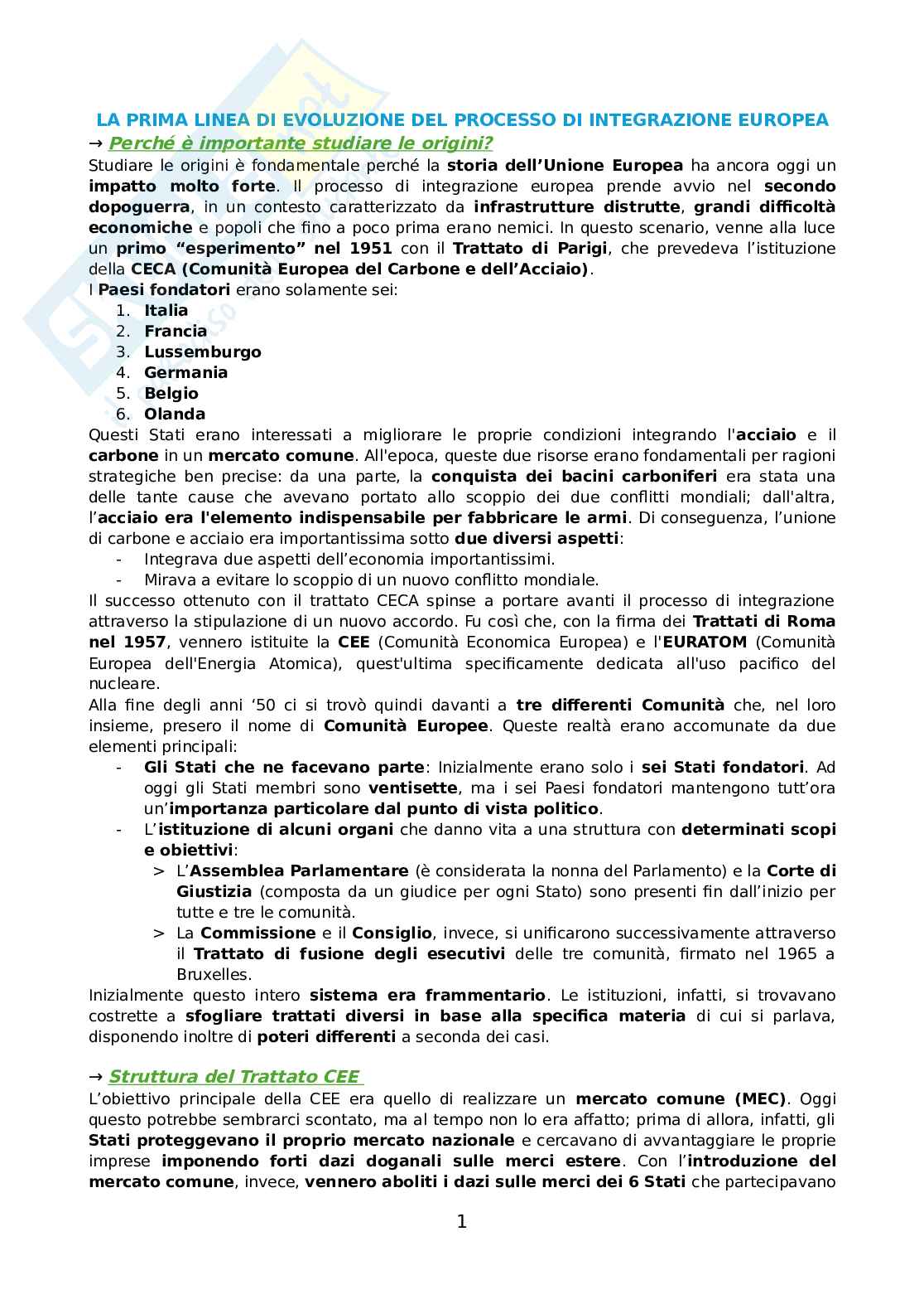 Riassunto esame Diritto dell'Unione Europea, Prof. Adinolfi Adelina, libro consigliato Introduzione al diritto dell'Unione Europea, Gaja, Adinolfi Pag. 1