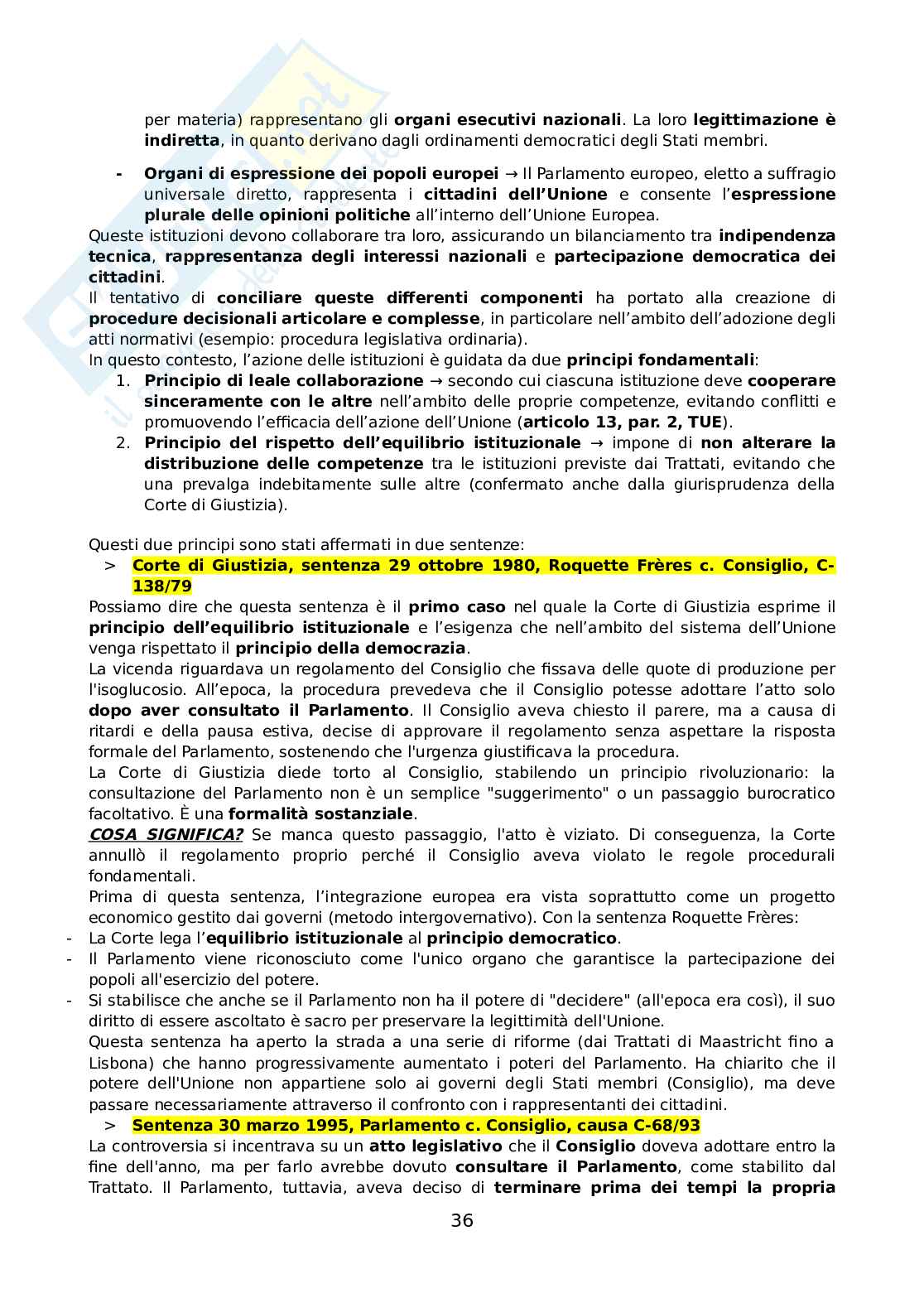 Riassunto esame Diritto dell'Unione Europea, Prof. Adinolfi Adelina, libro consigliato Introduzione al diritto dell'Unione Europea, Gaja, Adinolfi Pag. 36