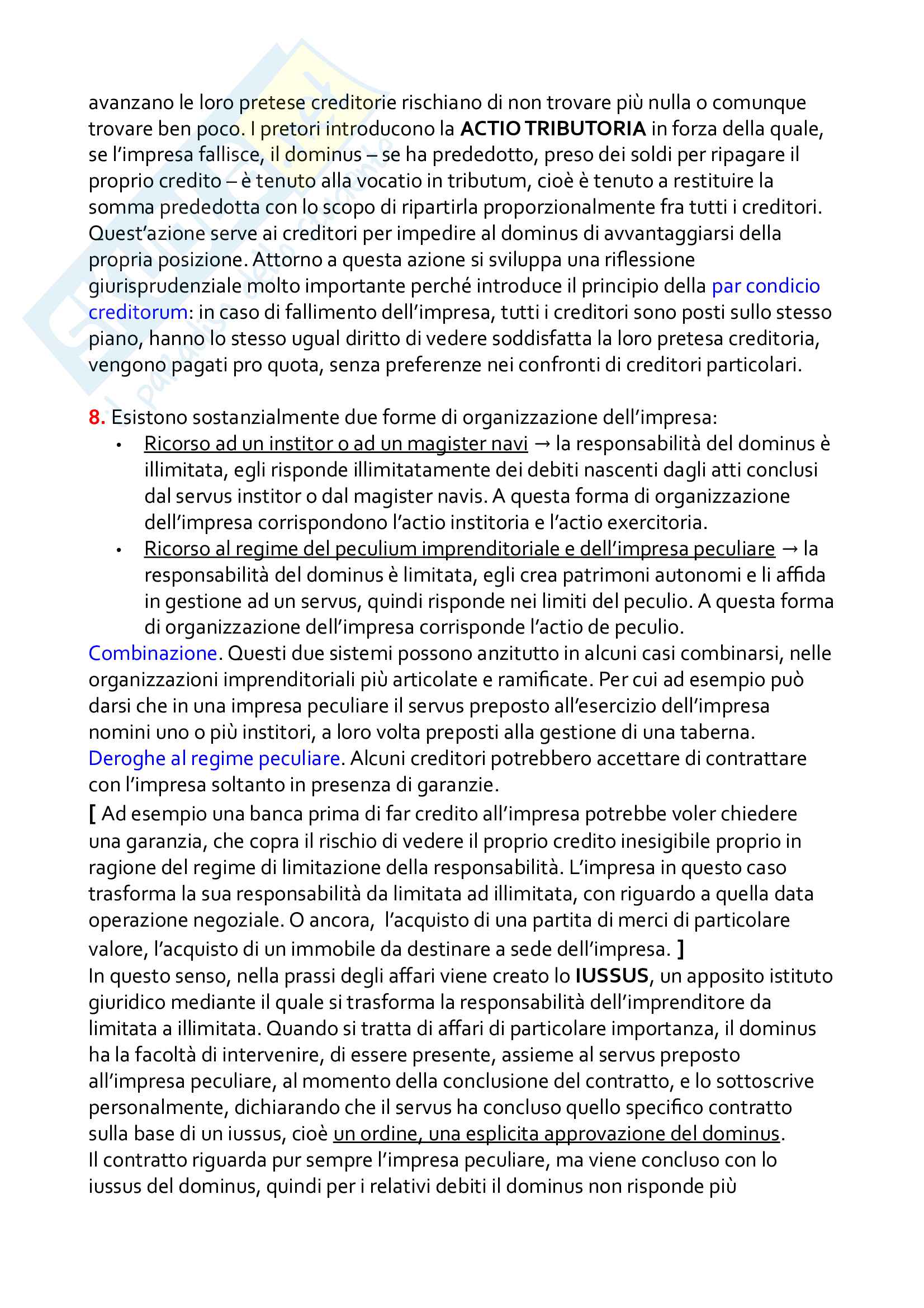 Riassunto esame di Diritto romano 2, prof. Pesaresi, libro consigliato Impresa e responsabilità a Roma nell'età commerciale, Serrao Pag. 11