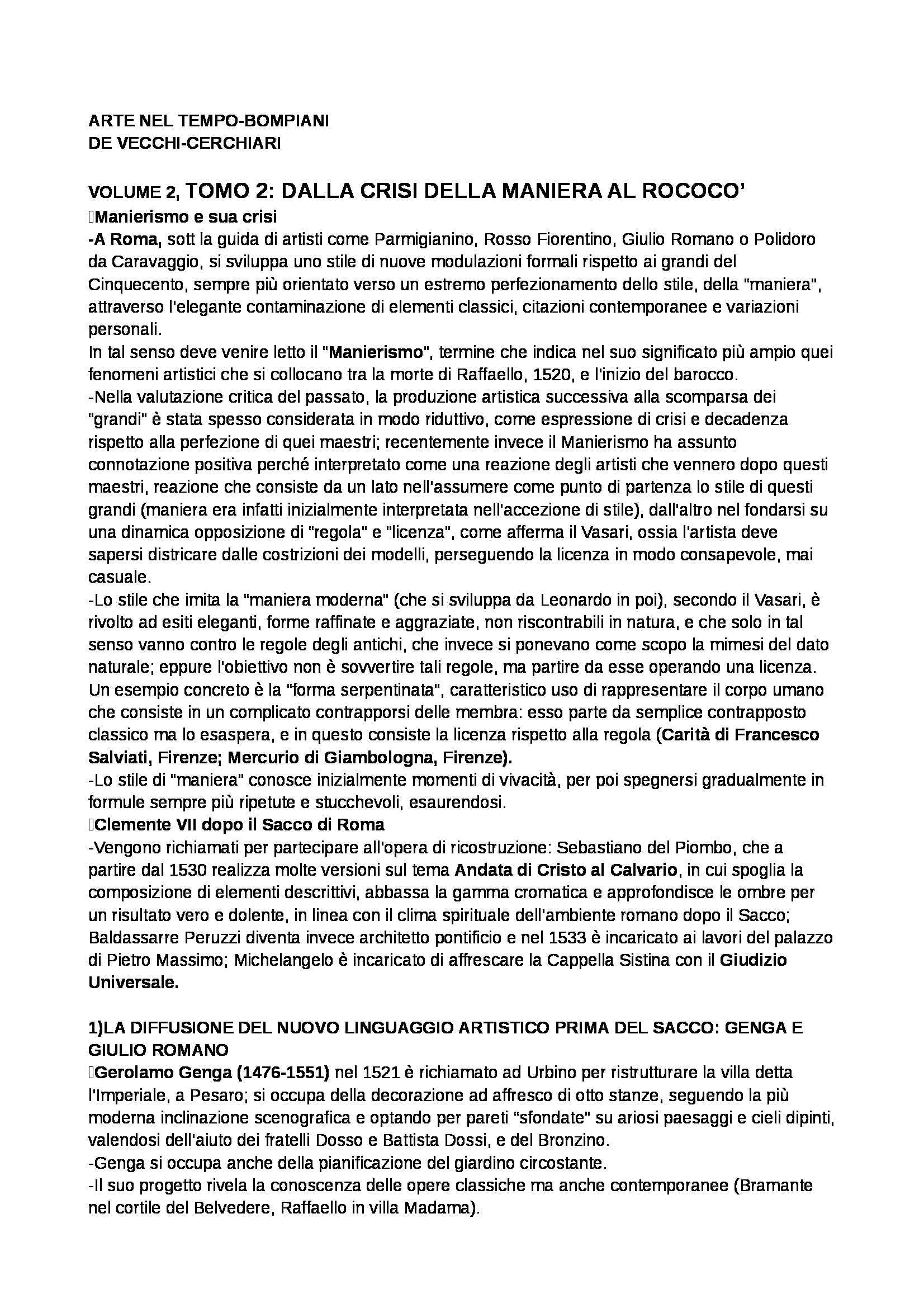 Riassunto esame Storia dell'arte moderna, prof. Benati, libro consigliato Arte nel tempo. Volume 2 -Tomo 2. Dalla crisi della Maniera al Rococò, De Vecchi Pag. 1