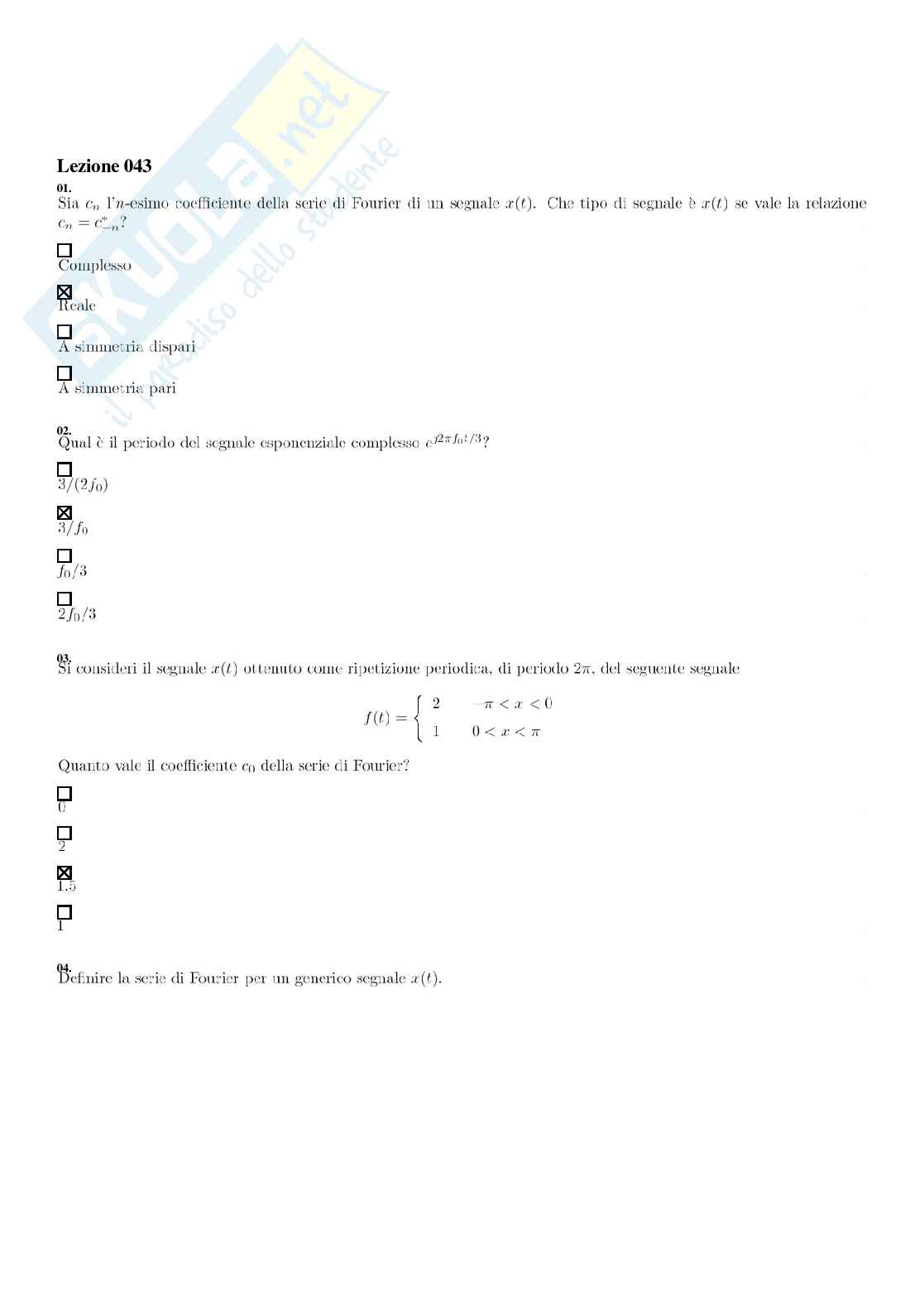 Segnali e sistemi – Paniere risposte chiuse completo – A.A. 2025/2026 Pag. 56