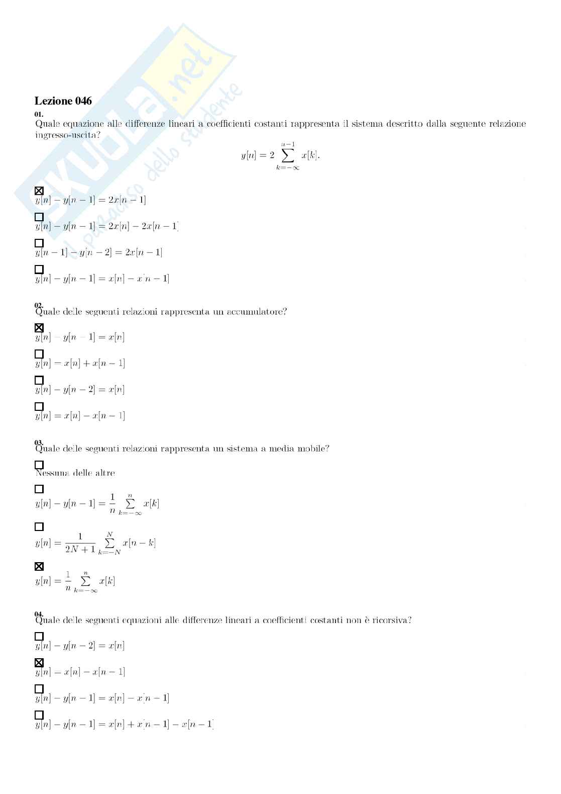 Segnali e sistemi – Paniere risposte chiuse completo – A.A. 2025/2026 Pag. 61