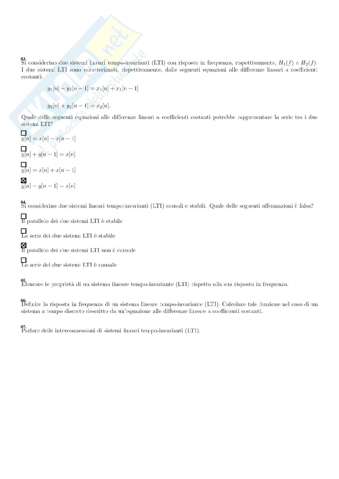Segnali e sistemi – Paniere risposte chiuse completo – A.A. 2025/2026 Pag. 71