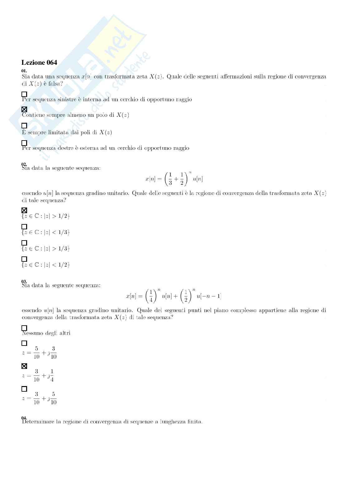Segnali e sistemi – Paniere risposte chiuse completo – A.A. 2025/2026 Pag. 86
