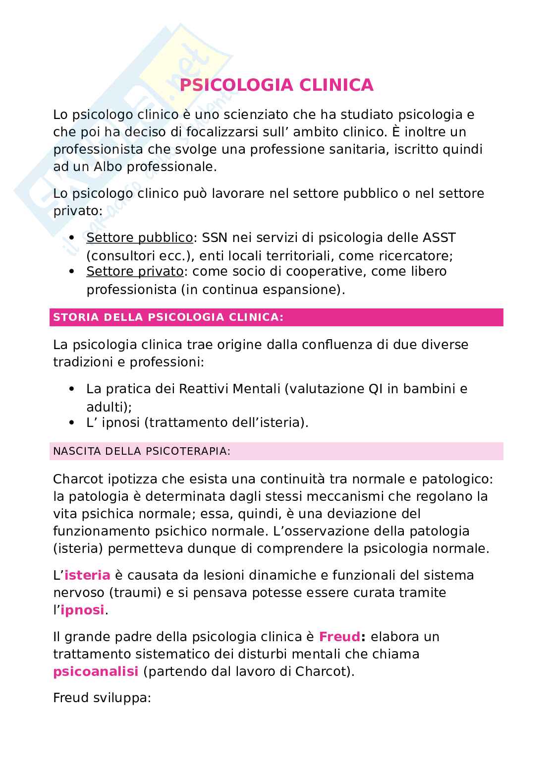Appunti Psicologia clinica Pag. 1