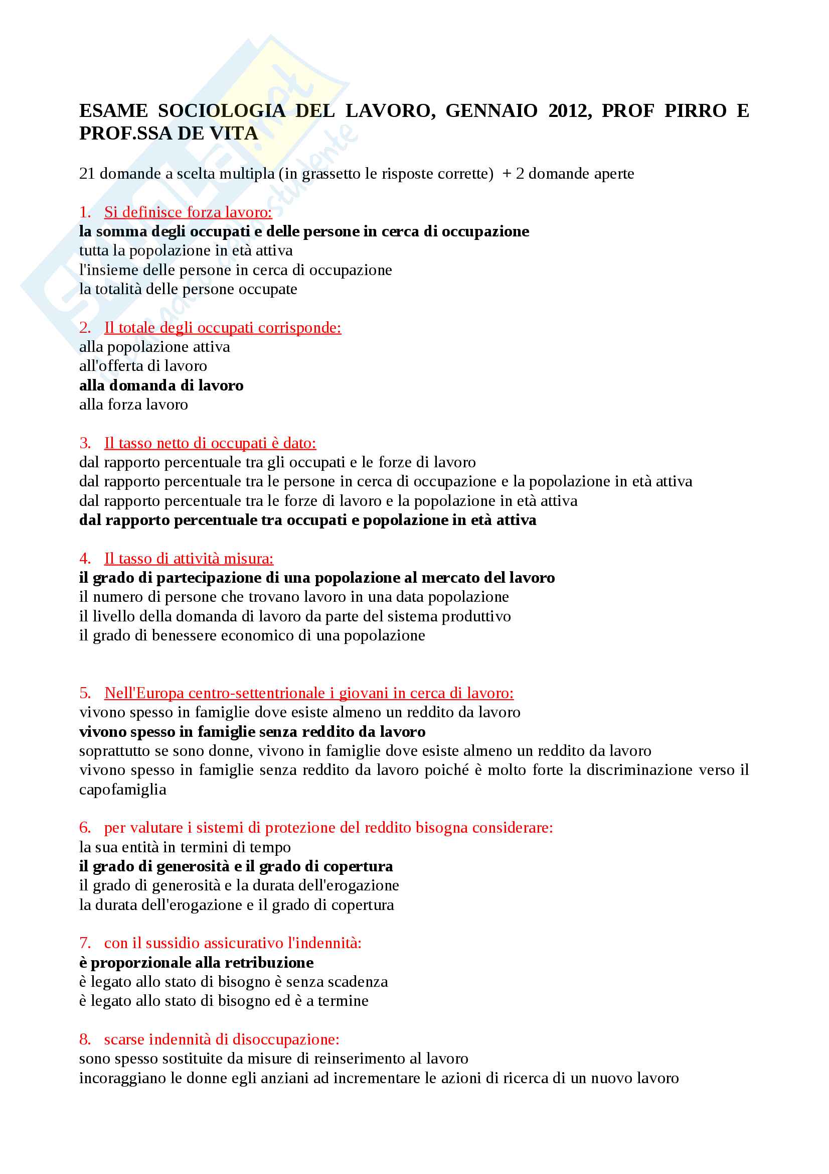 Esercitazione esame sociologia del lavoro Pag. 1