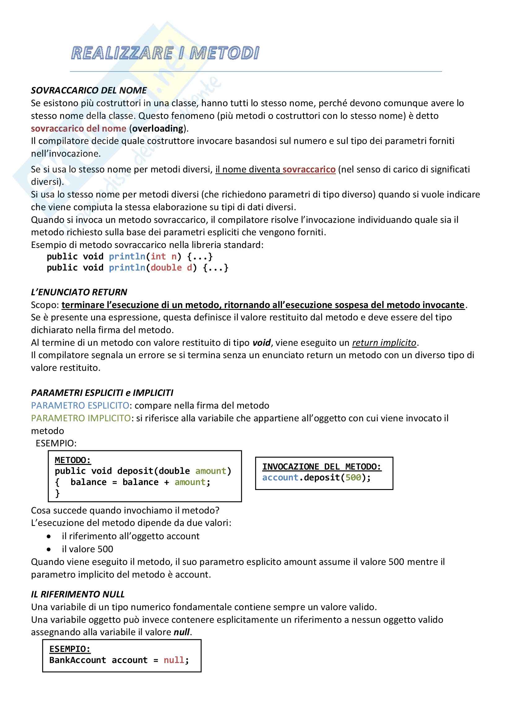Informatica I - realizzare i metodi in java Pag. 1