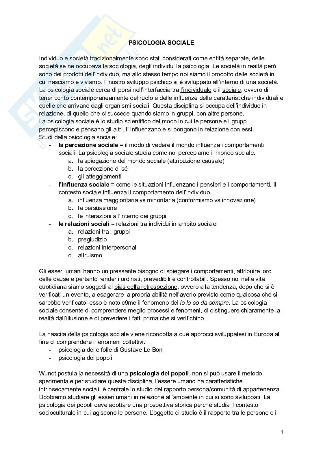 Appunti di Psicologia sociale  Pag. 1
