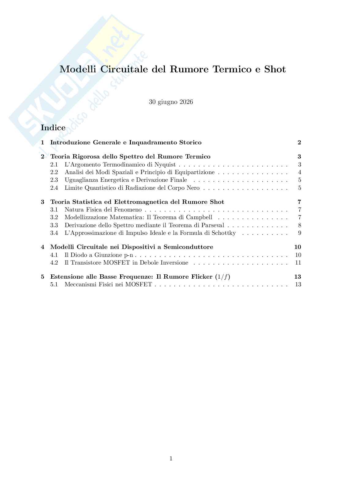 Modelli circuitali del rumore termico e shot Pag. 1