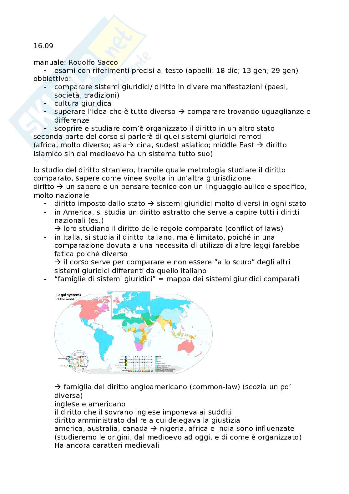 Primi appunti lezioni di Sistemi giuridici comparati Pag. 1