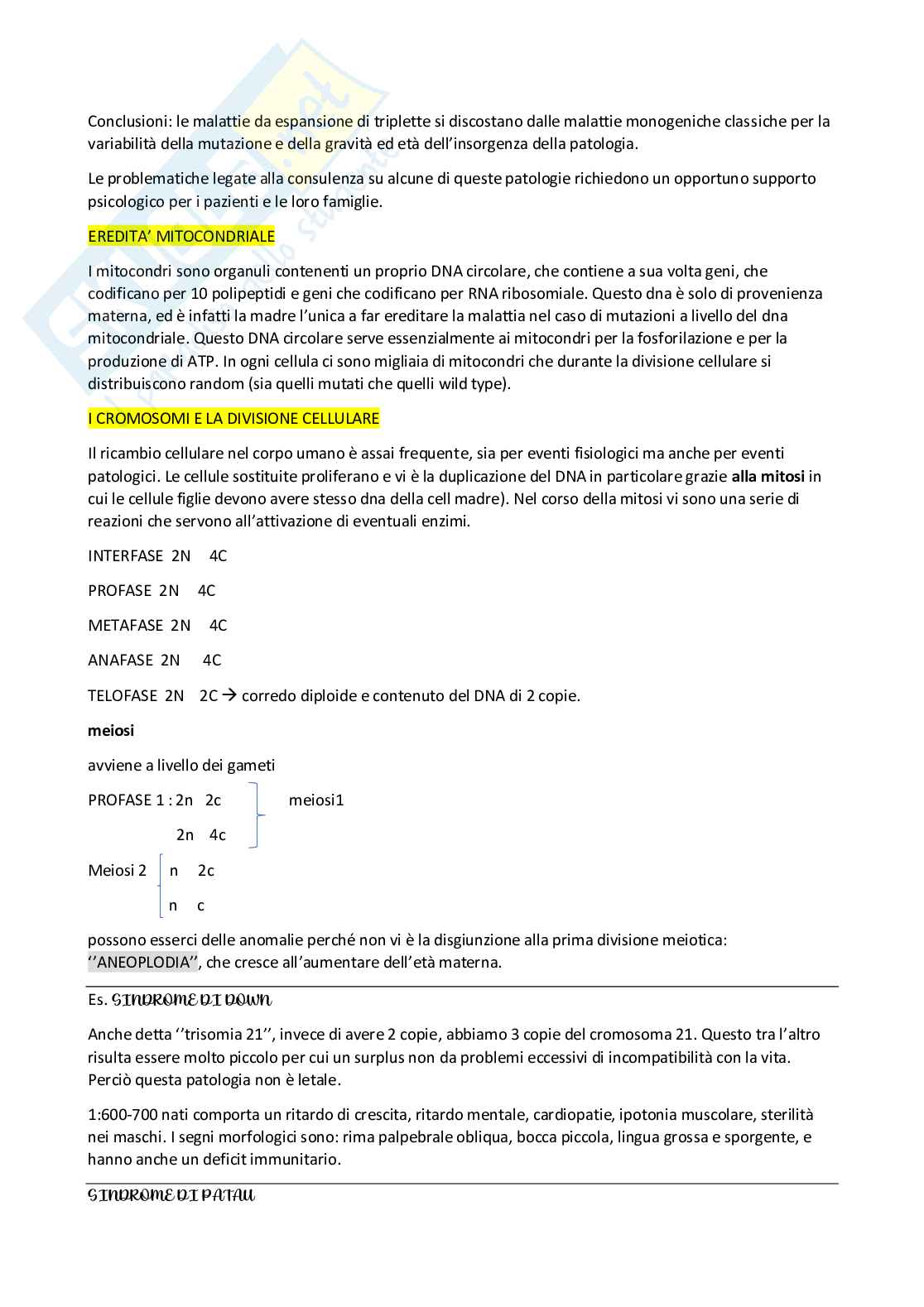 Appunti primo parziale genetica medica . Pag. 21