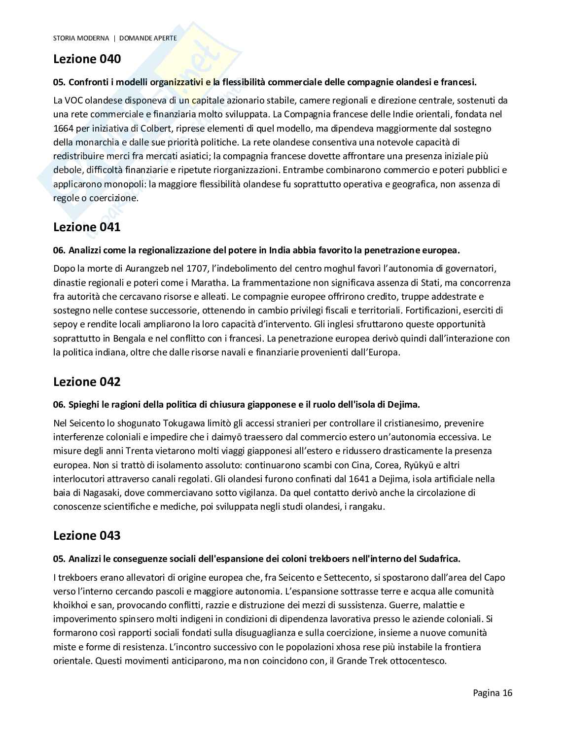 Risposte aperte Storia moderna, 2026 Pag. 16