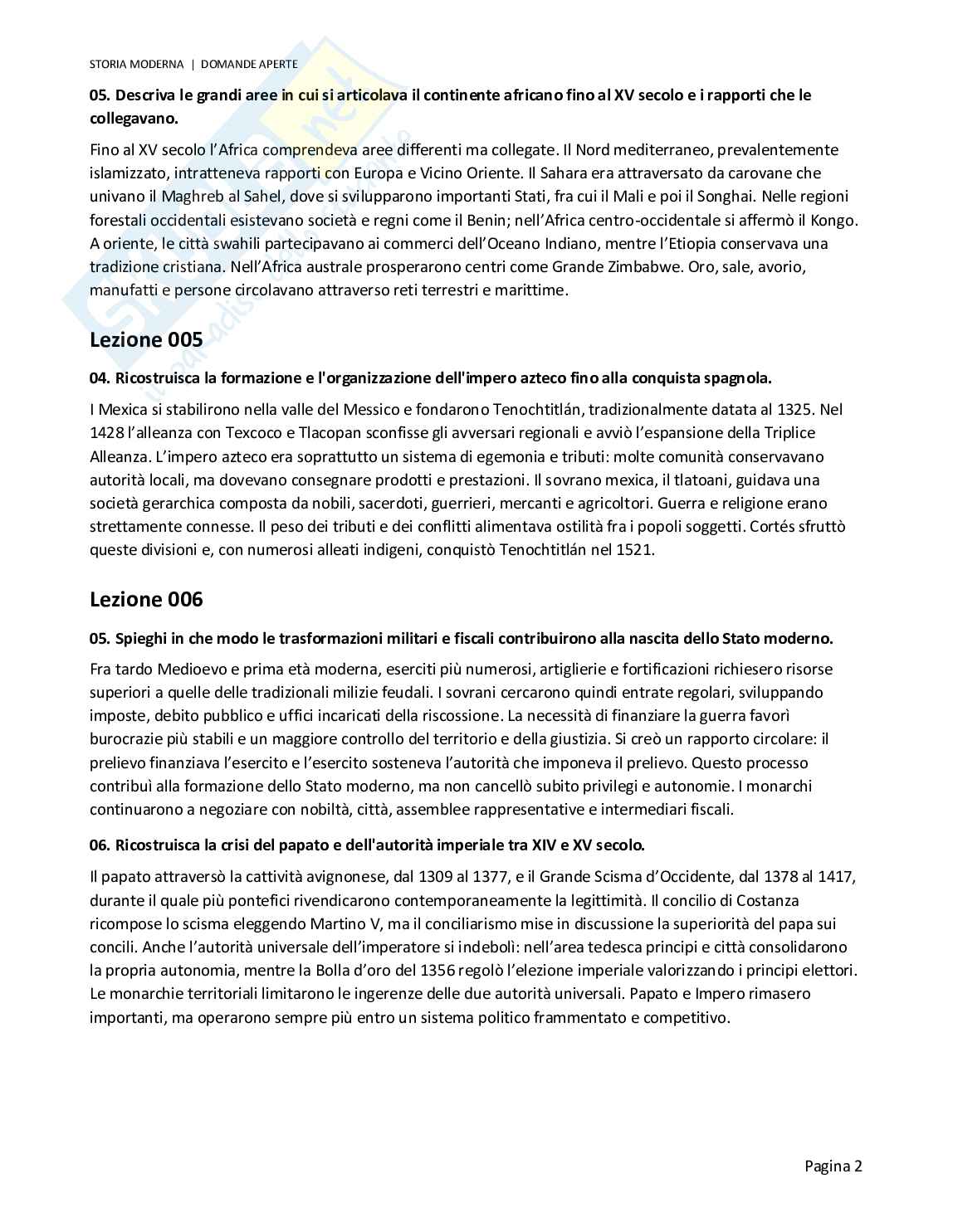 Risposte aperte Storia moderna, 2026 Pag. 2