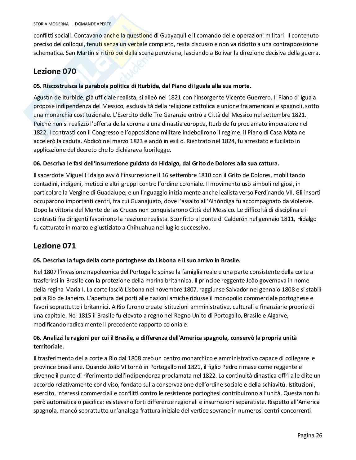 Risposte aperte Storia moderna, 2026 Pag. 26