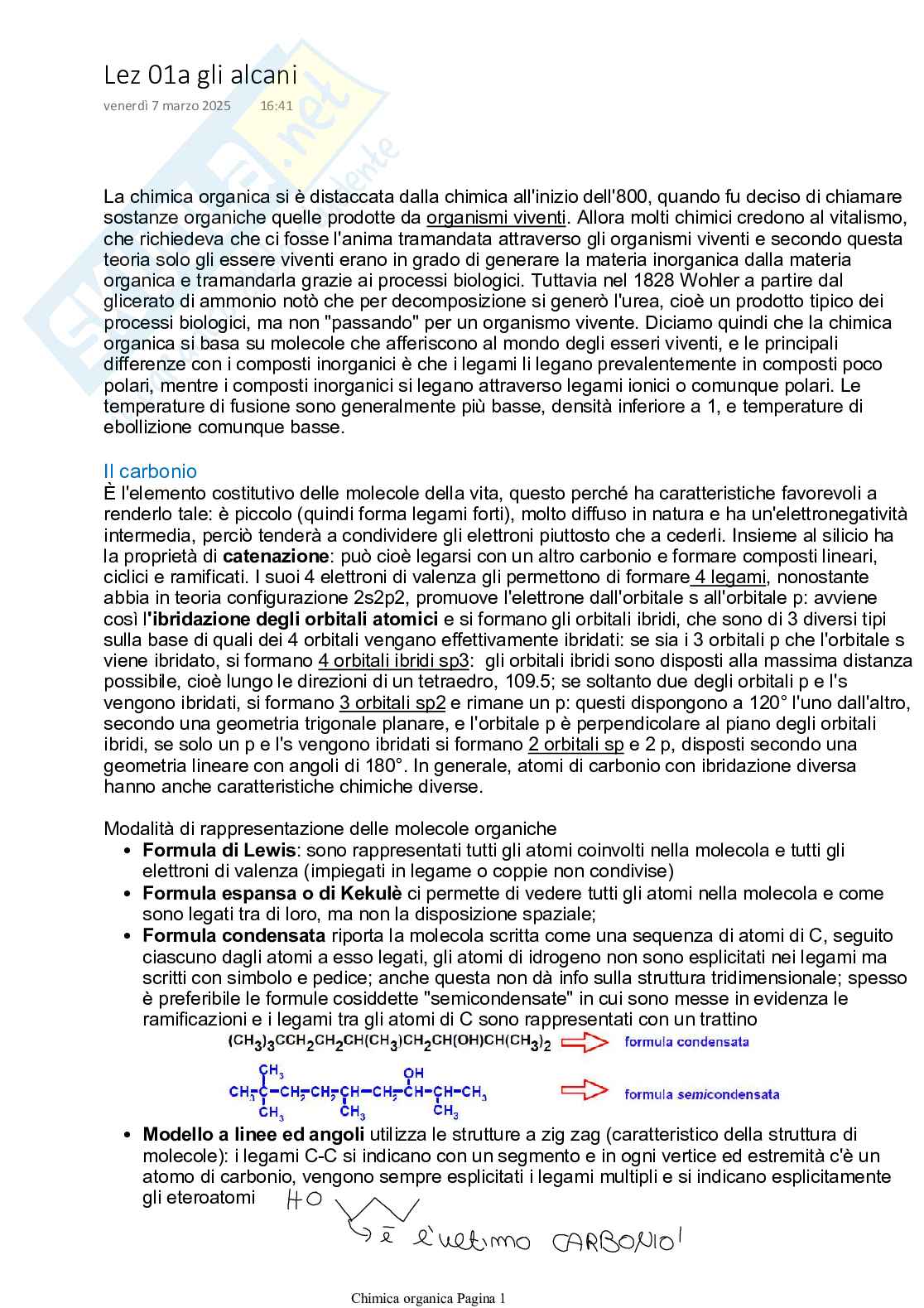 Riassunto esame Chimica organica per l'ingegneria chimica e alimentare, Prof. Savorani Francesco, libro consigliato Elementi di chimica organica, Yurkanis Bruice Pag. 1