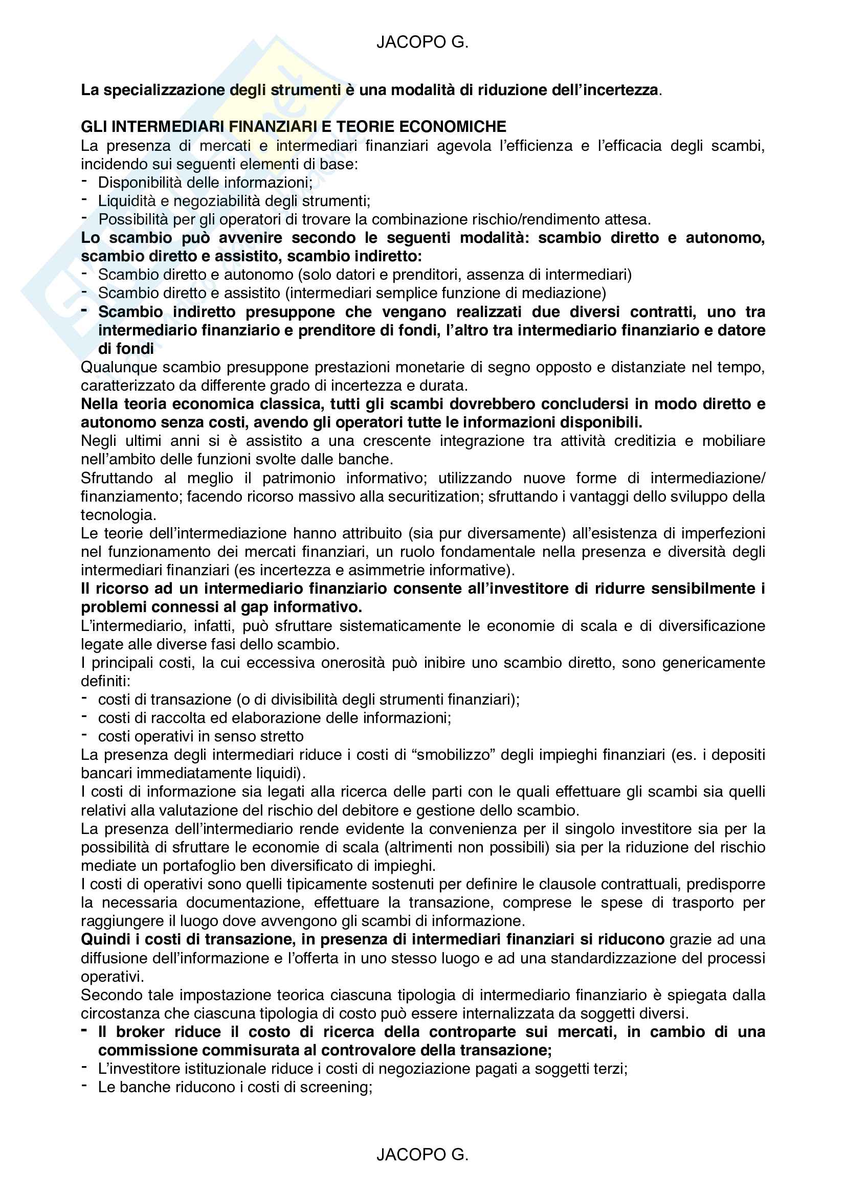 Riassunto economia degli intermediari finanziari Pag. 6