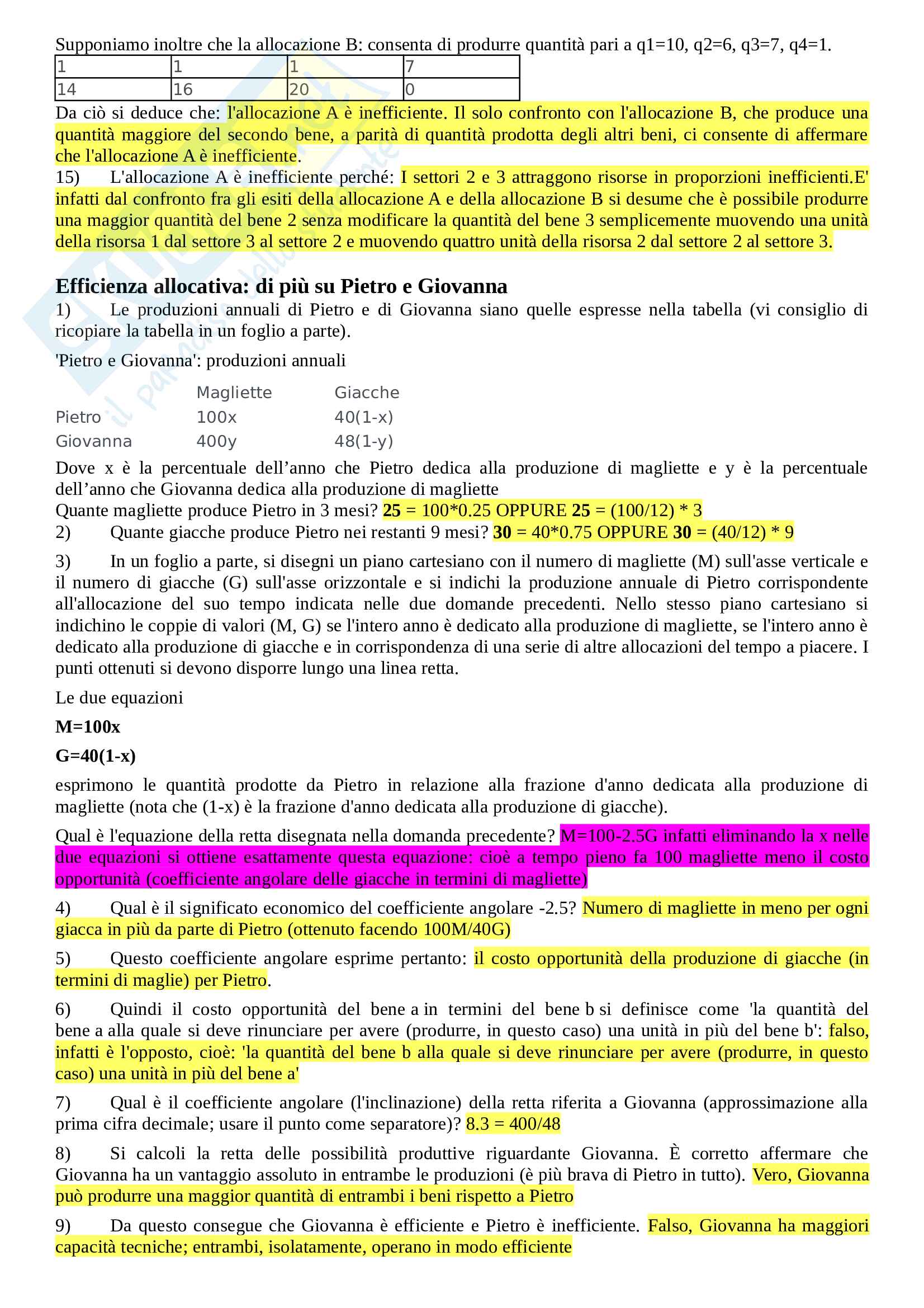 Economia politica: Domande/Tutorial/Esercitazioni Pag. 2