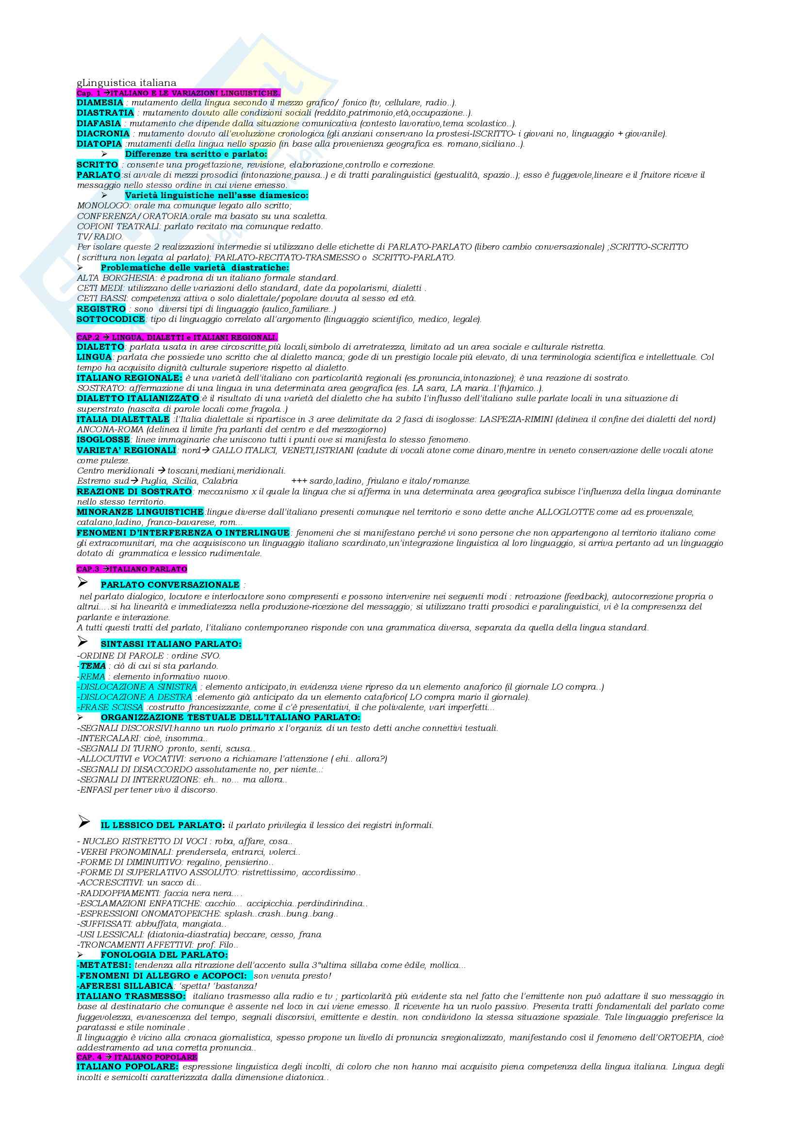 Riassunto esame Linguistica Italiana, prof. Vignuzzi, libro consigliato Linguistica e Storia della Lingua Italiana Pag. 1