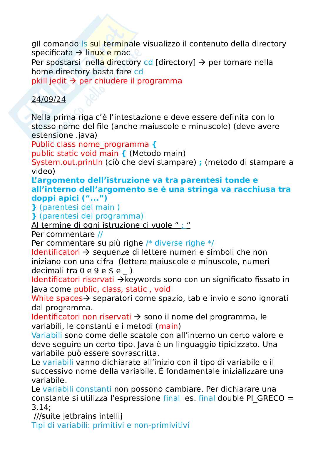 Appunti di Programmazione Java Pag. 1