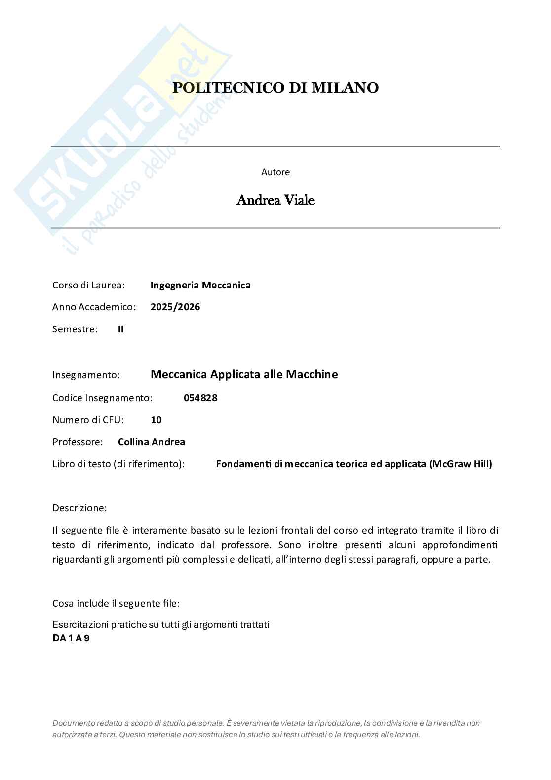 Esercizi svolti e prove esame di Meccanica applicata alle macchine - Parte 1 Pag. 1