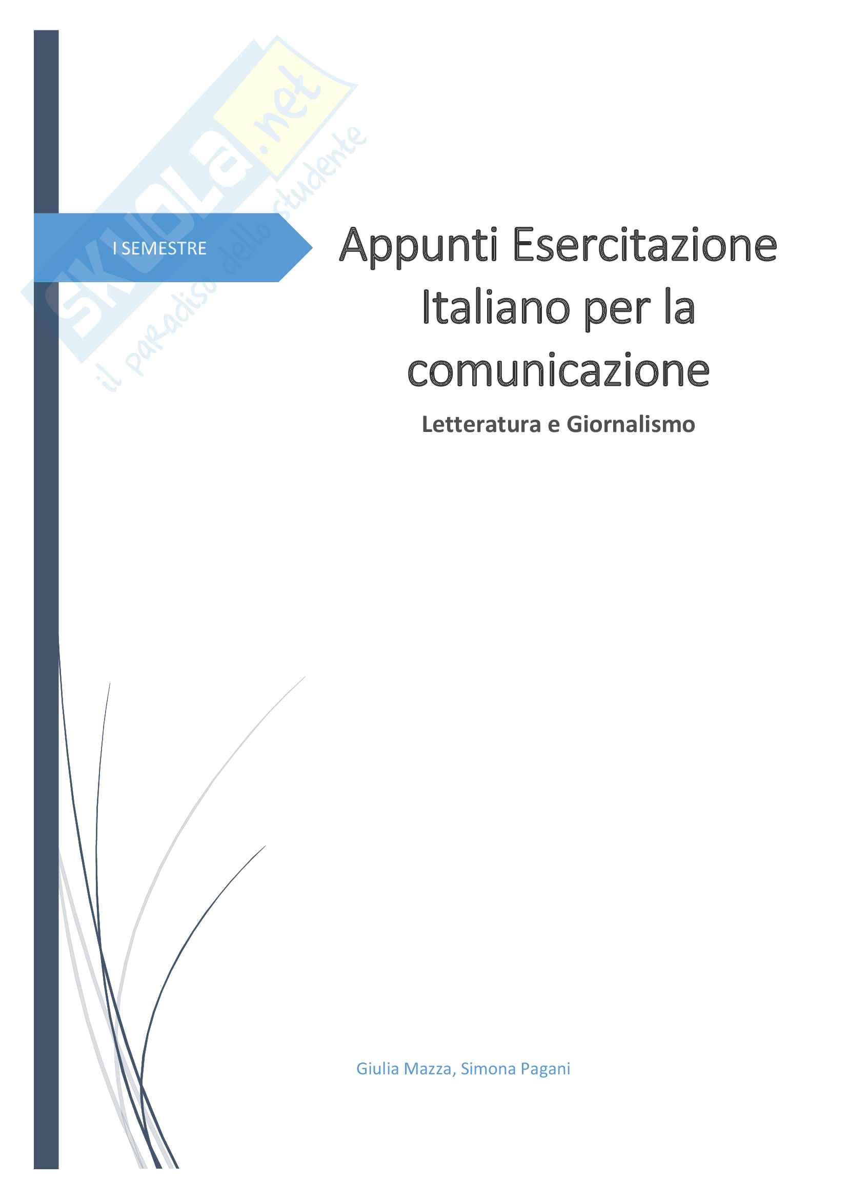 Appunti esercitazione Giornalismo I semestre Pag. 1