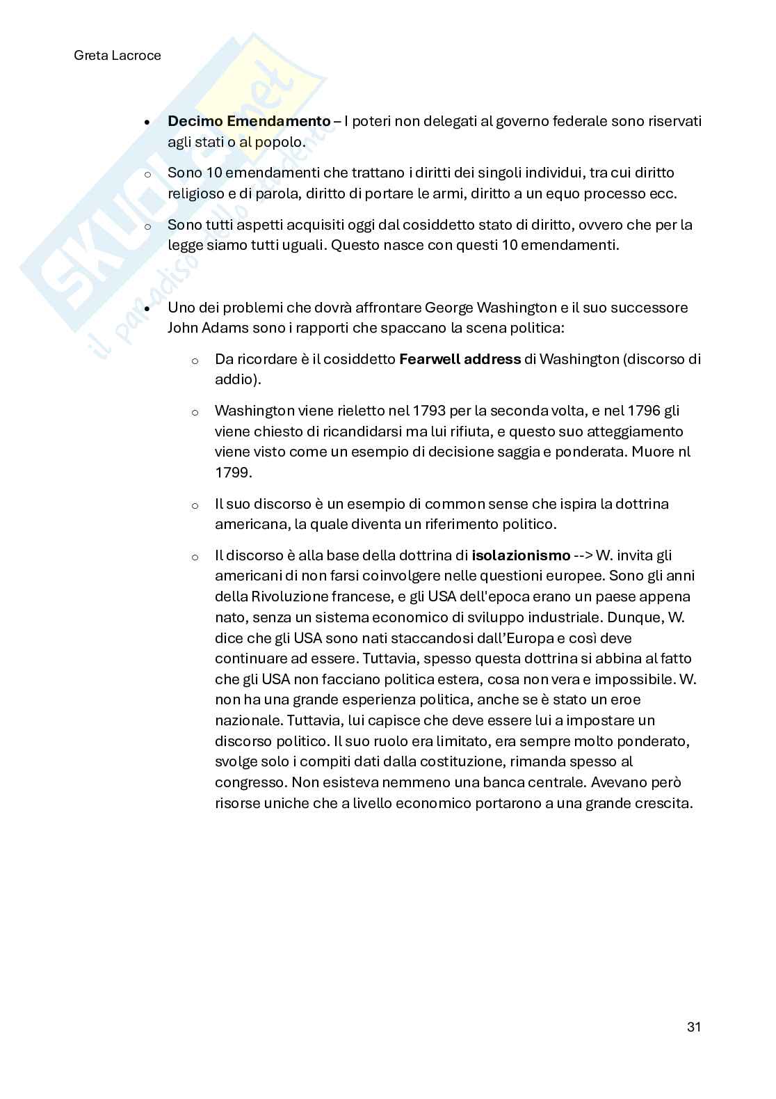 Riassunto esame Storia dell'America del nord, Stati Uniti e Canada, Prof. Maccarini Roberto, libro consigliato Dalla neutralità alle trincee. Gli Stati Uniti e la Prima guerra mondiale , Maccarini Pag. 31