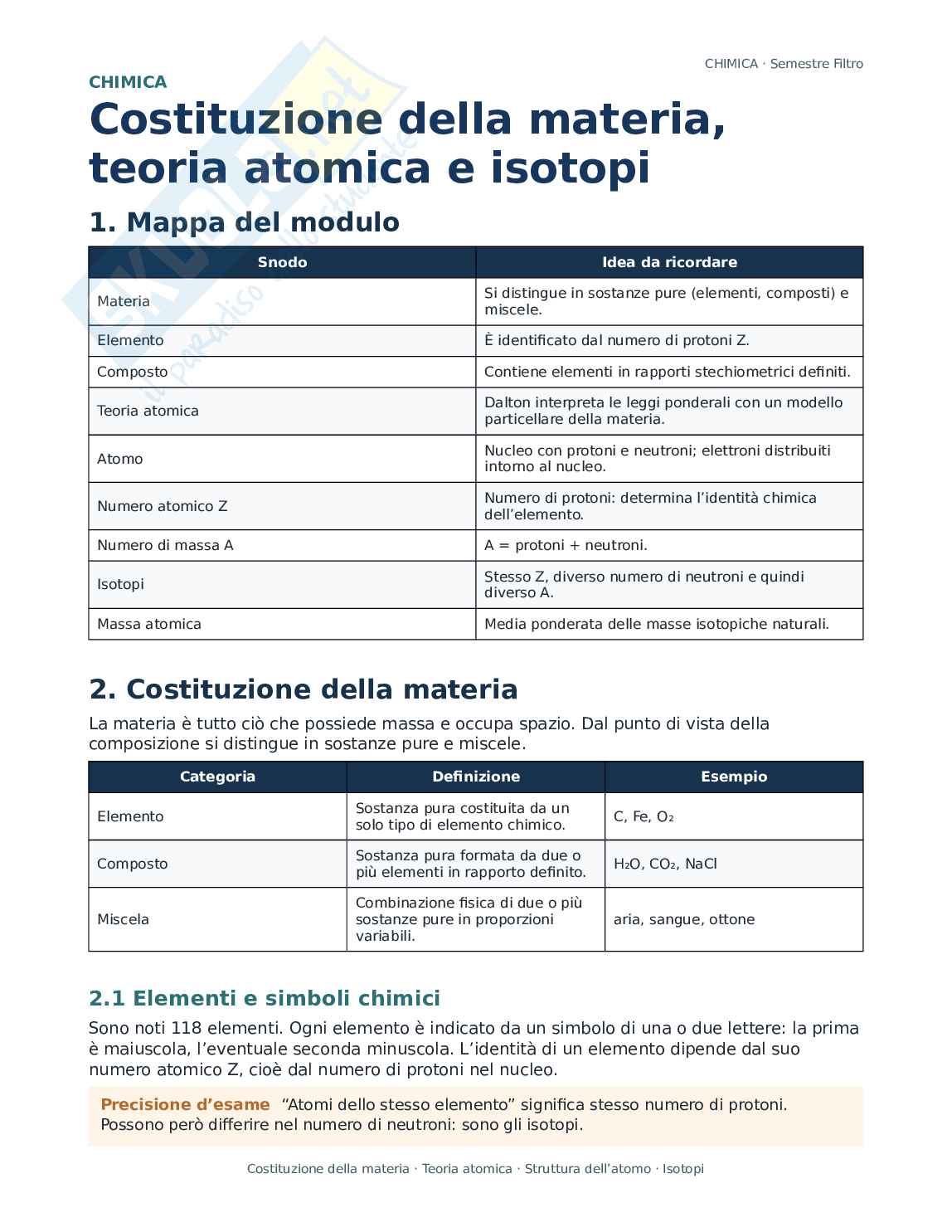 Chimica - Semestre Filtro Unita 1 Pag. 1