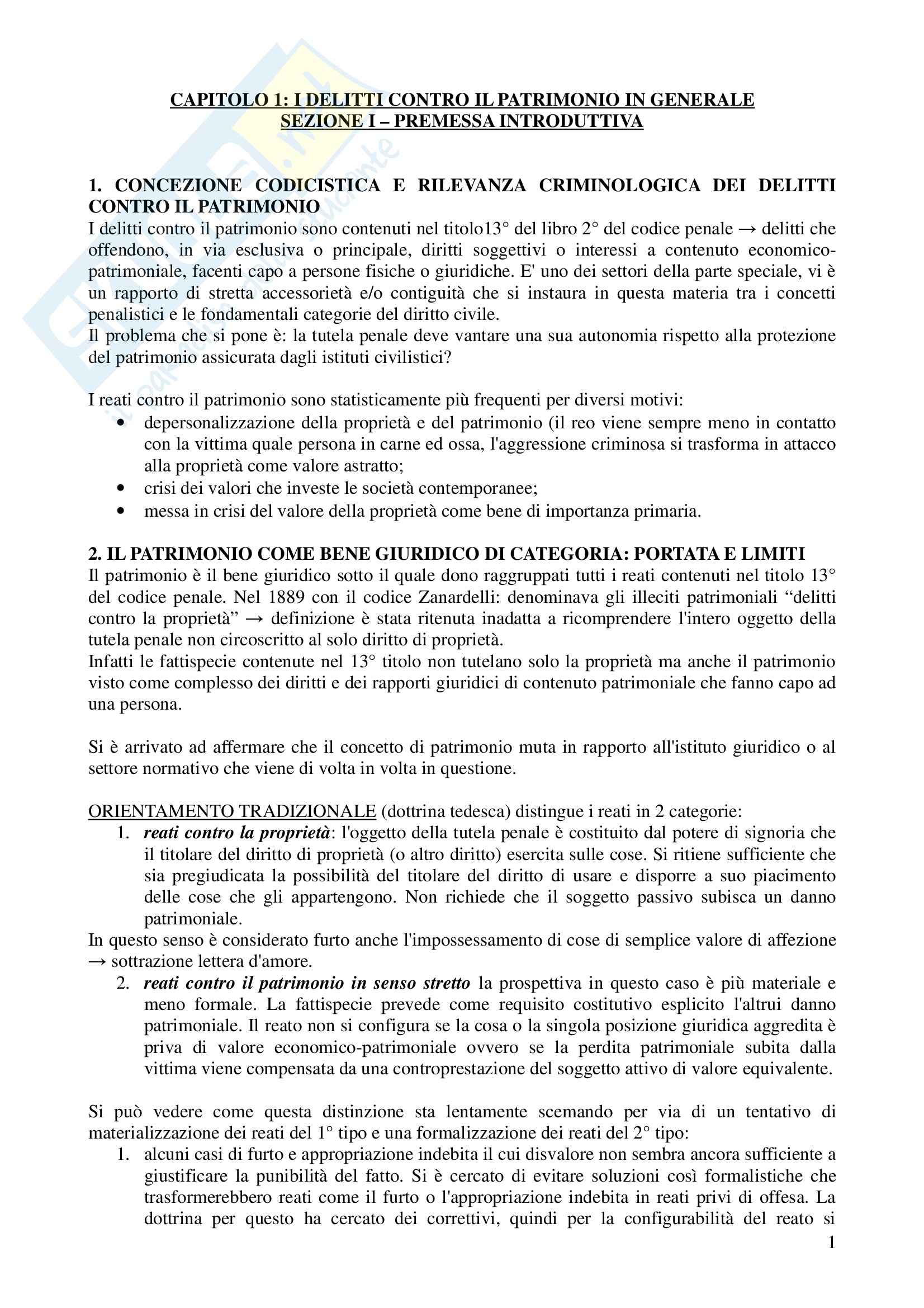 Riassunto esame Diritto Penale 2, prof. Zanotti, libro consigliato Reati Contro il Patrimonio, Fiandaca, Musco Pag. 1