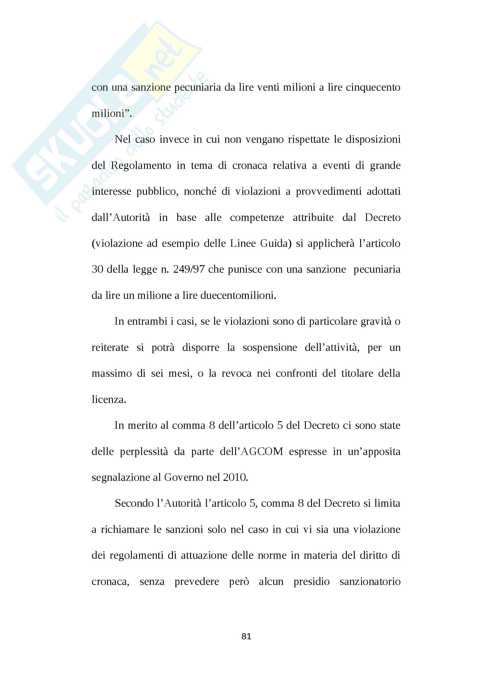 "Sport, media e mercato. La disciplina dei diritti audiovisivi sportivi nell'ordinamento italiano" Tesi Pag. 81