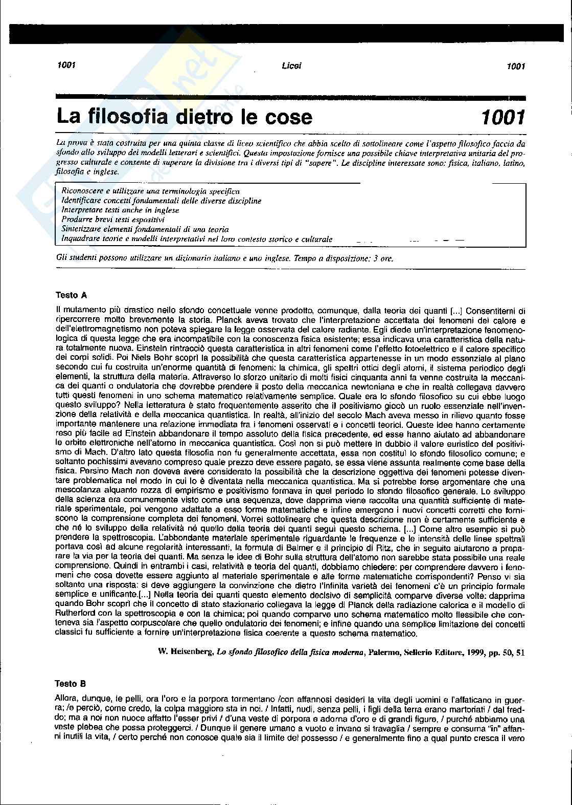 Terza prova liceo scientifico - Simulazione Pag. 1