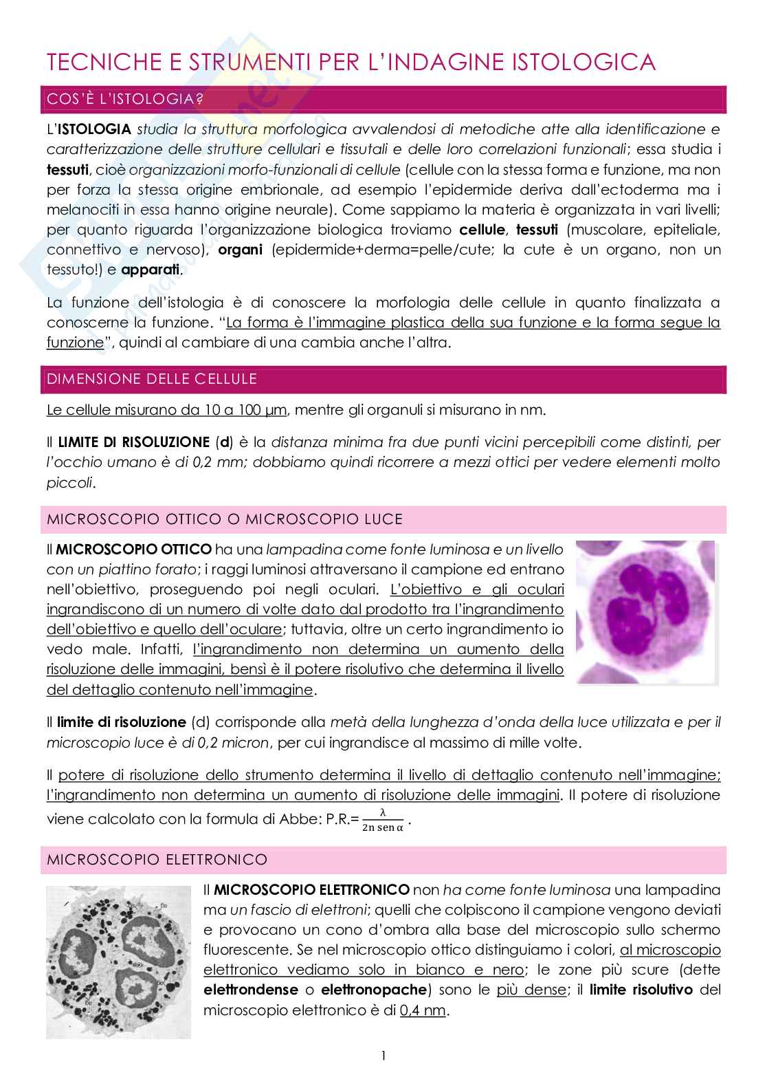 Citologia e istologia Pag. 1