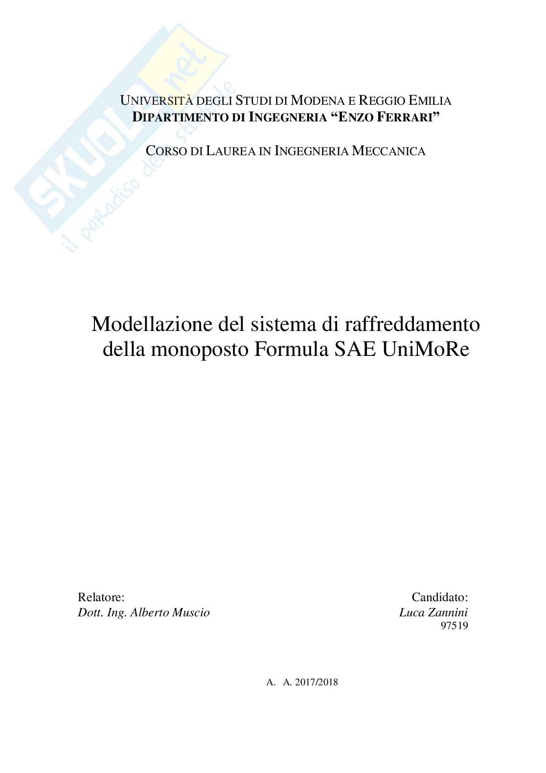 Modellazione del sistema di raffreddamento della monoposto formula SAE Pag. 1