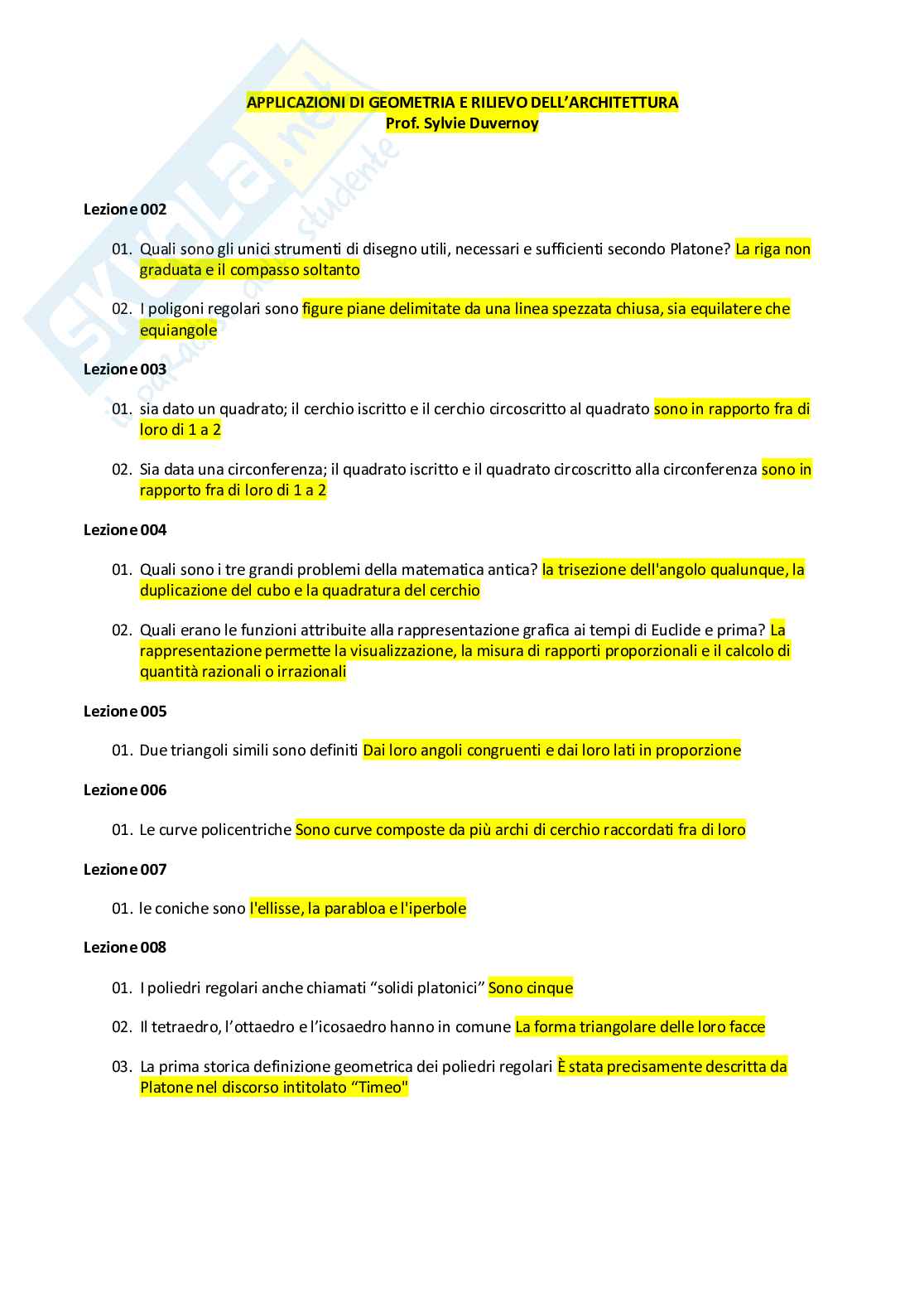 Applicazioni di geometria e rilievo dell'architettura  Pag. 1