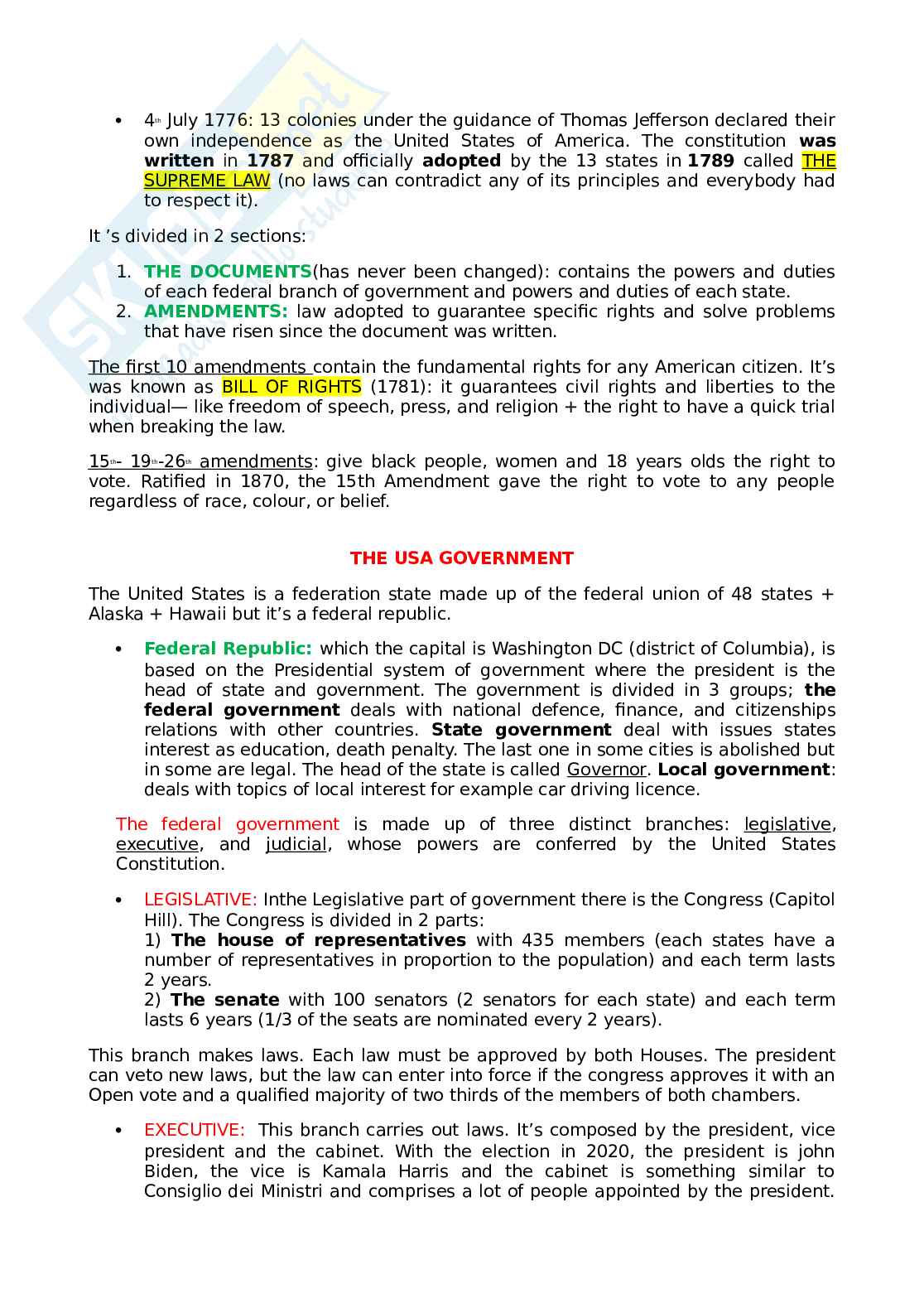 Storia e Istituzioni degli Stati Uniti Pag. 6