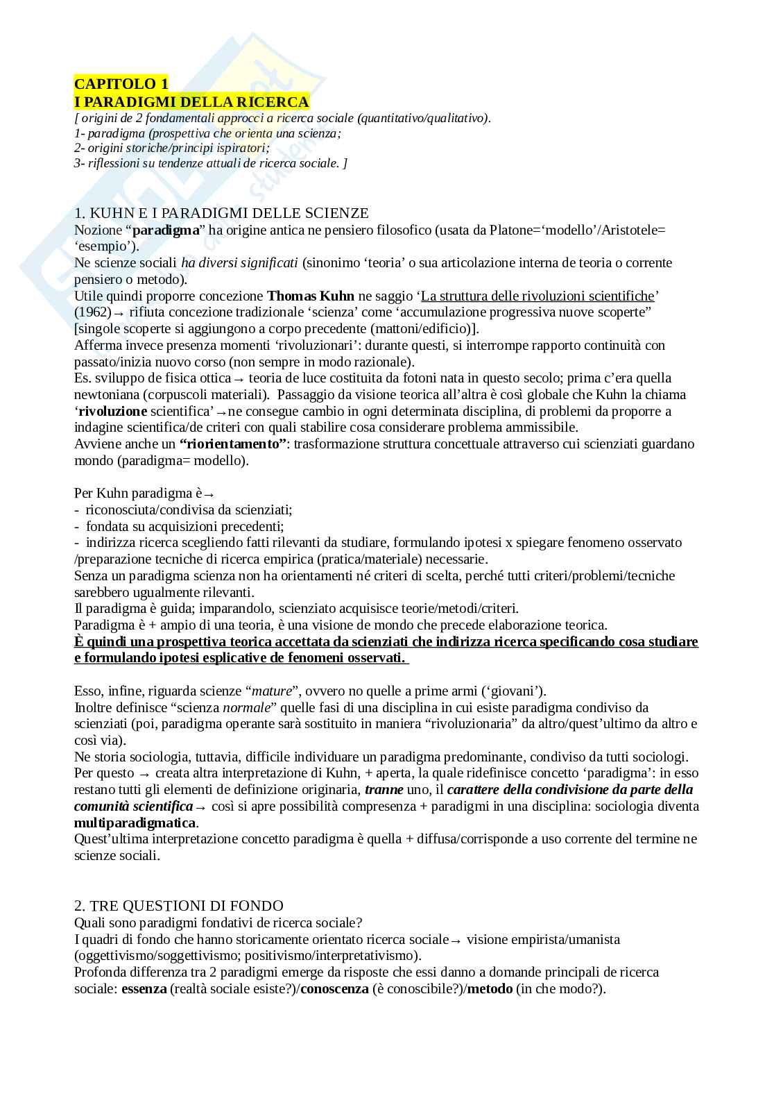 Riassunto esame sociologia, prof. Santoro, libro consigliato La ricerca sociale: metodologia e tecniche Pag. 2
