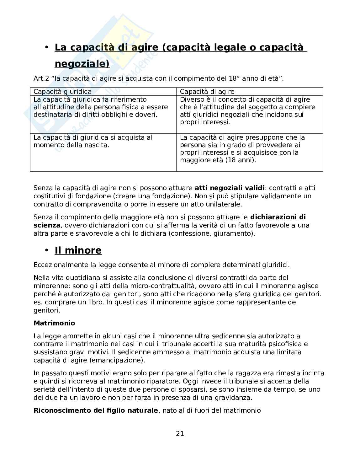 Riassunto esame Diritto privato, Prof. Iorio Giovanni, libro consigliato Corso di diritto privato, Giovanni Iorio Pag. 21