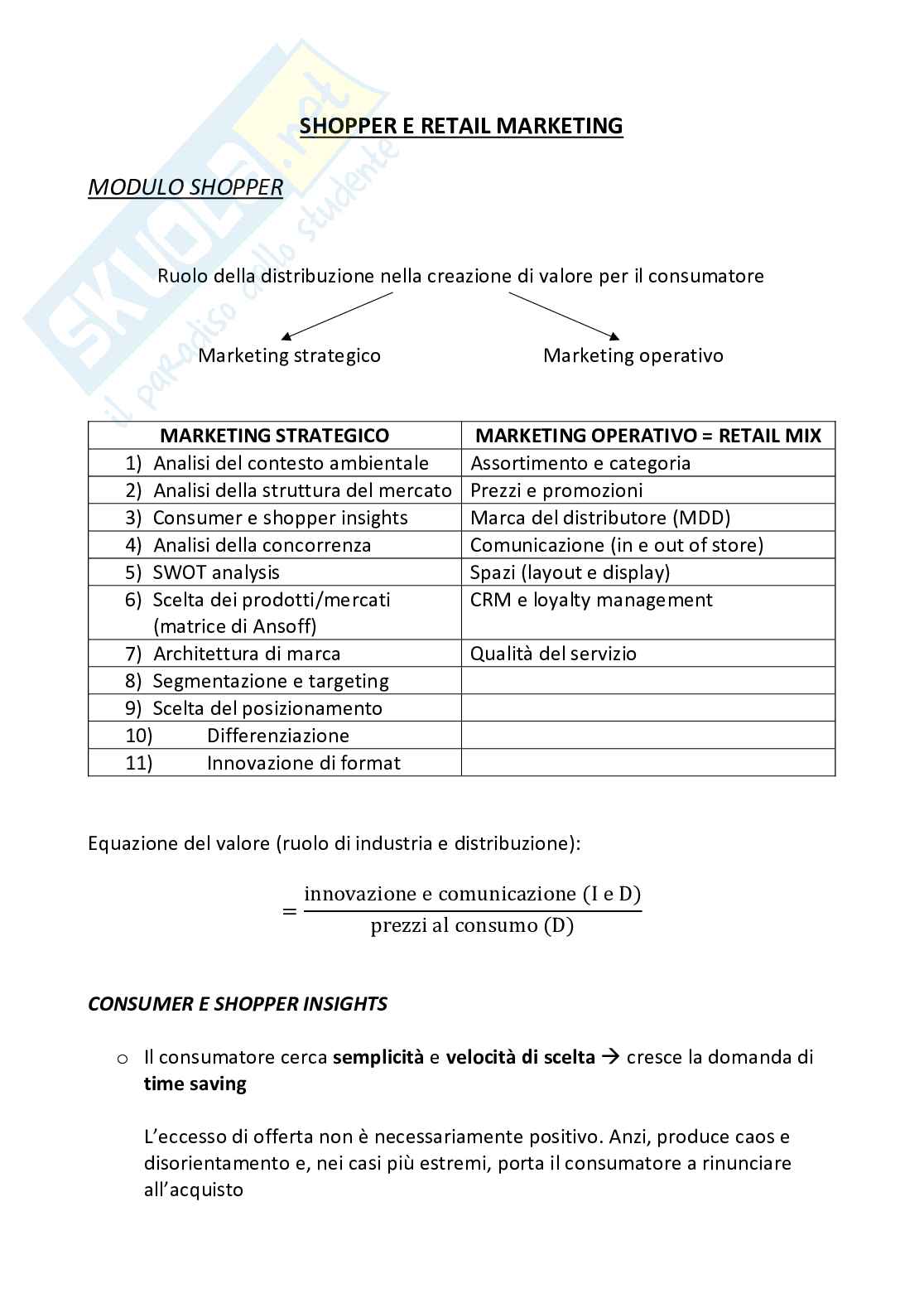Appunti modulo Shopper Marketing Pag. 1