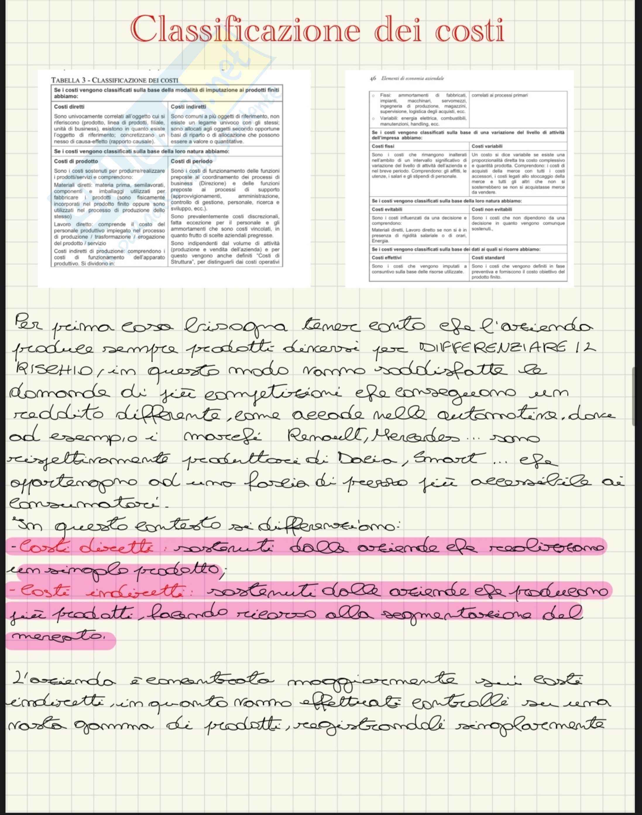 Appunti presi a lezione di Economia e organizzazione aziendale sull’analisi dei costi  Pag. 1