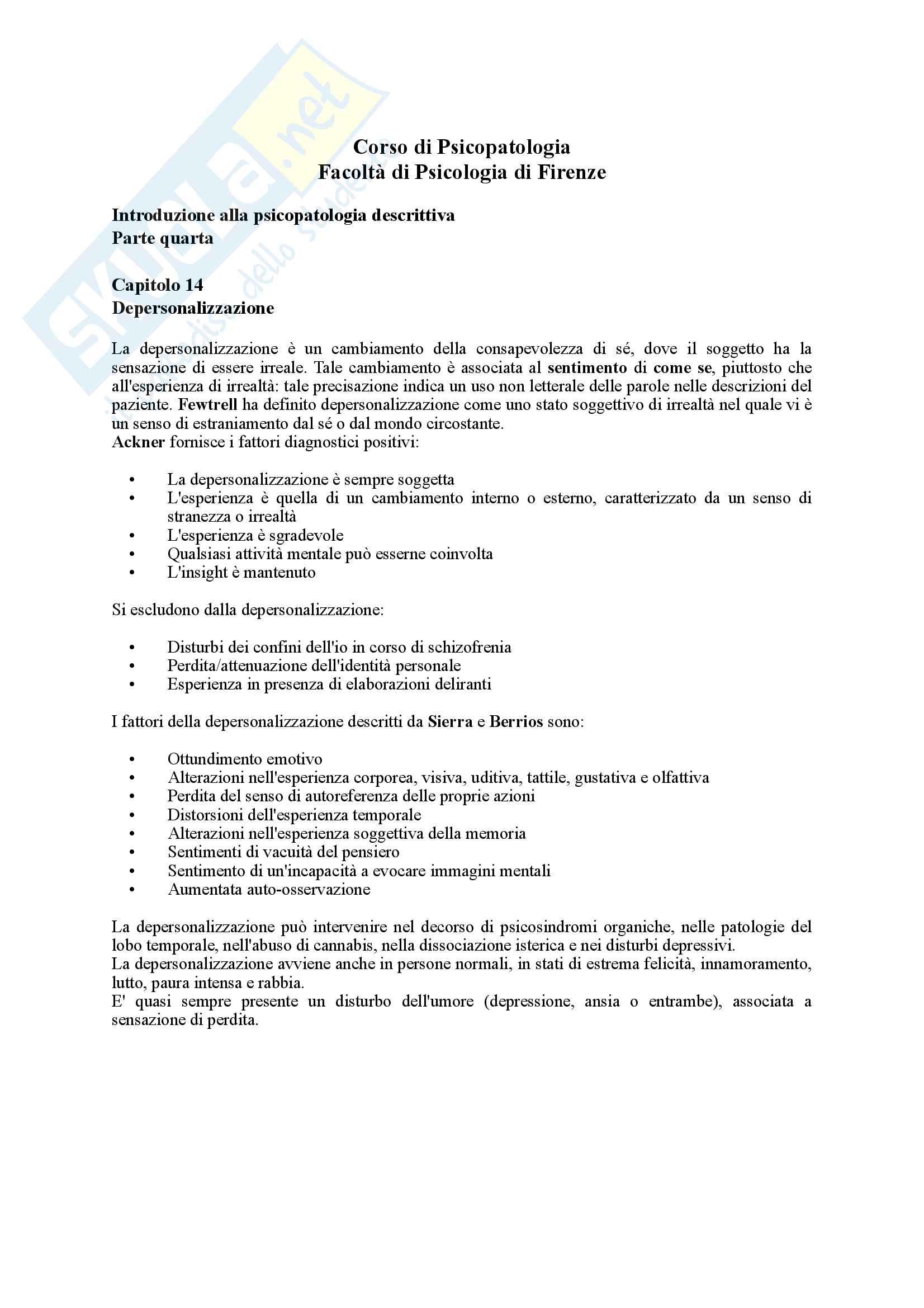 Riassunto esame Psicopatologia, prof. Dettore, libro consigliato Introduzione alla Psicopatologia Descrittiva, Sims Pag. 41