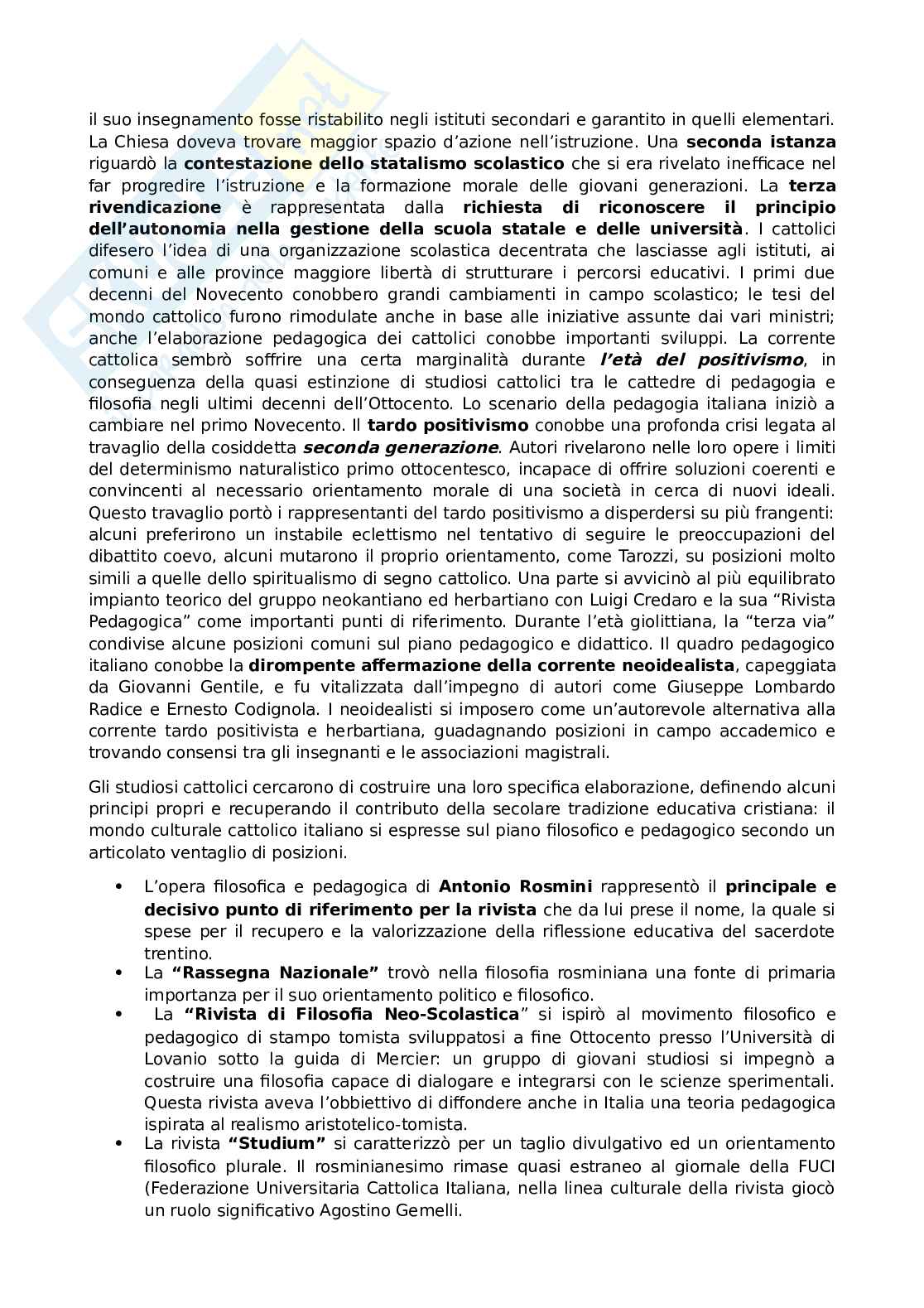 Riassunto esame Storia della pedagogia e delle Istituzioni educative, Prof. Marrone Andrea, libro consigliato Tra herbartiani e neorealisti, Marrone Pag. 2
