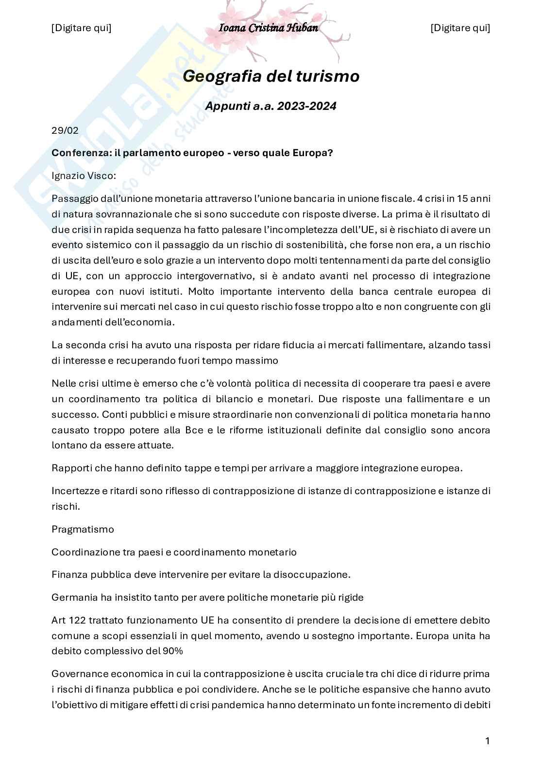 Appunti di Geografia del turismo Pag. 1