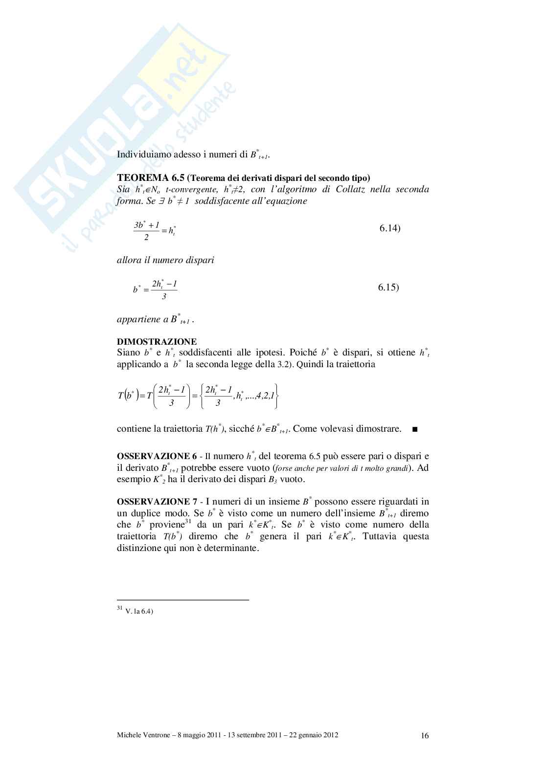 Sugli insiemi K della congettura di Collatz Pag. 16