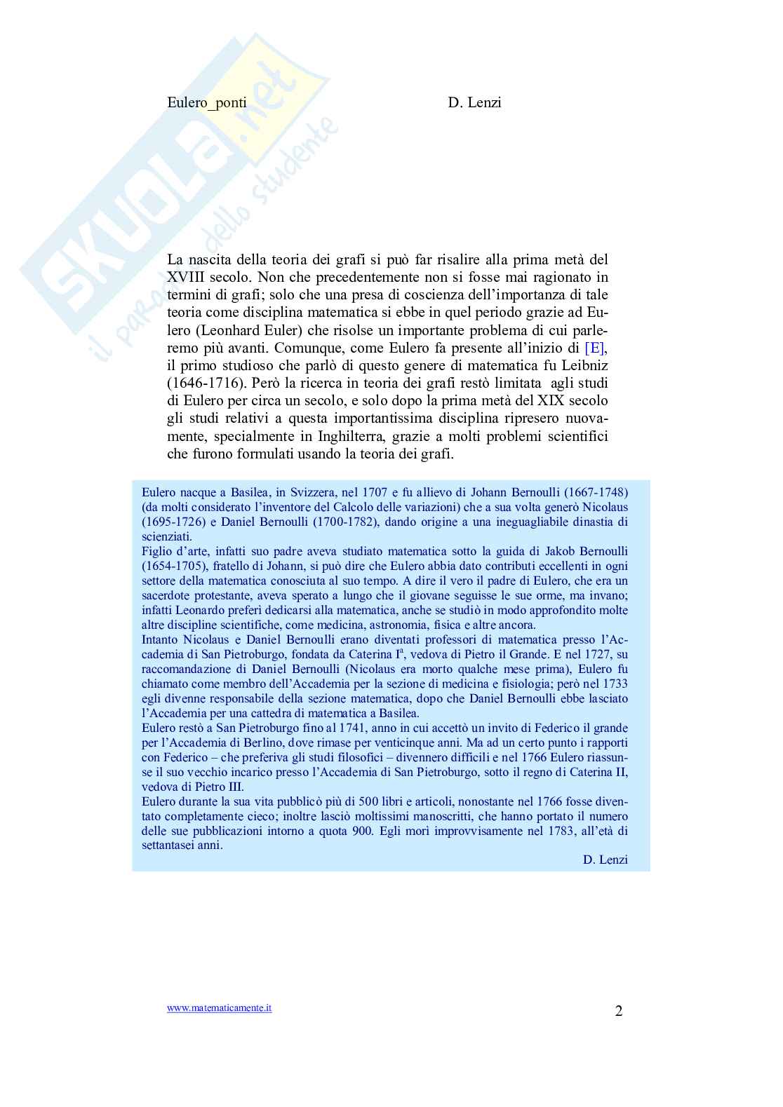 Eulero e i ponti di Koenigsberg: la nascita della teoria dei grafi Pag. 2