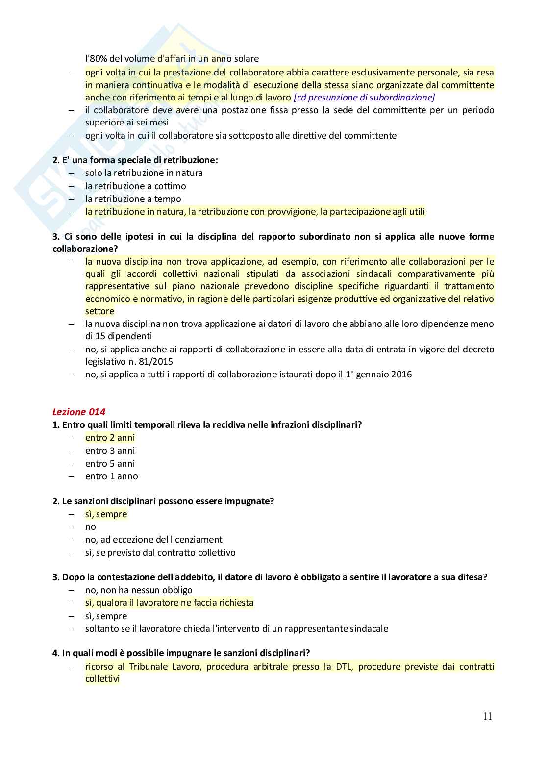 Paniere domande e risposte chiuse Diritto del Lavoro - 2023 Pag. 11
