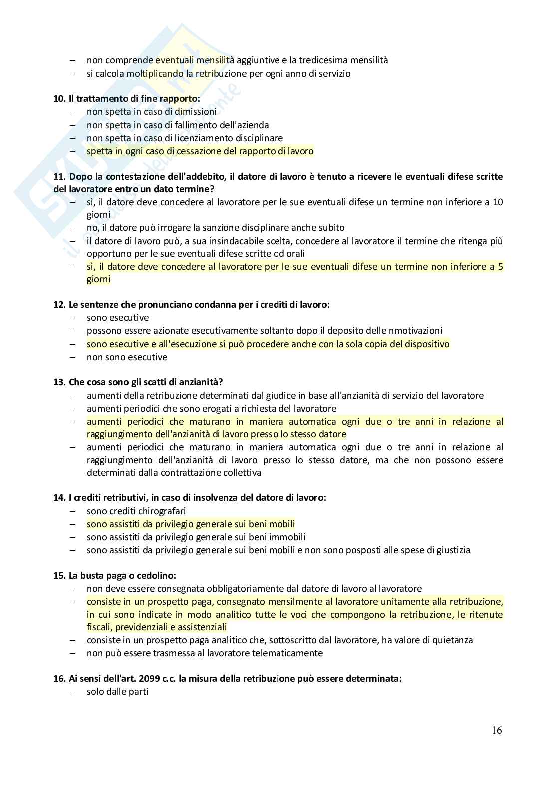 Paniere domande e risposte chiuse Diritto del Lavoro - 2023 Pag. 16