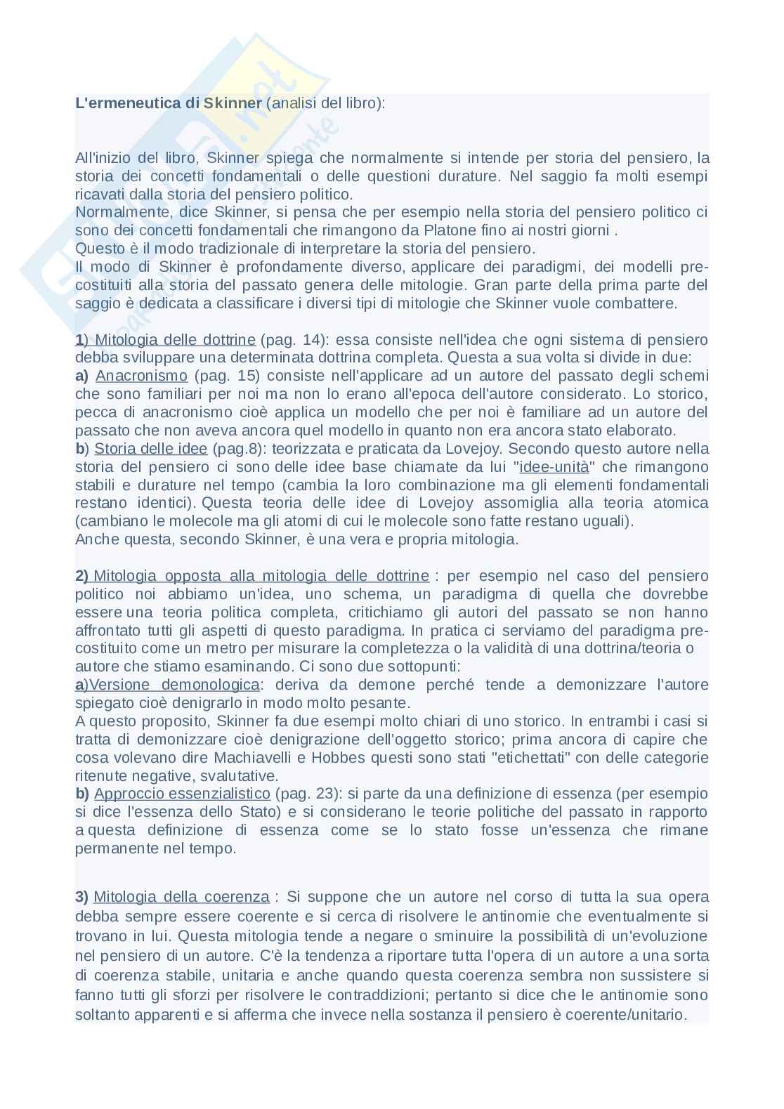 Riassunto esame Filosofia della mente, Prof. Cataldi Madonna Luigi, libro consigliato Dell'interpretazione, Skinner Pag. 1