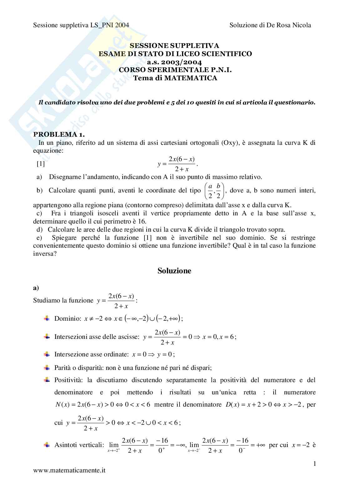 2004 - Liceo scientifico PNI prova suppletiva Pag. 1