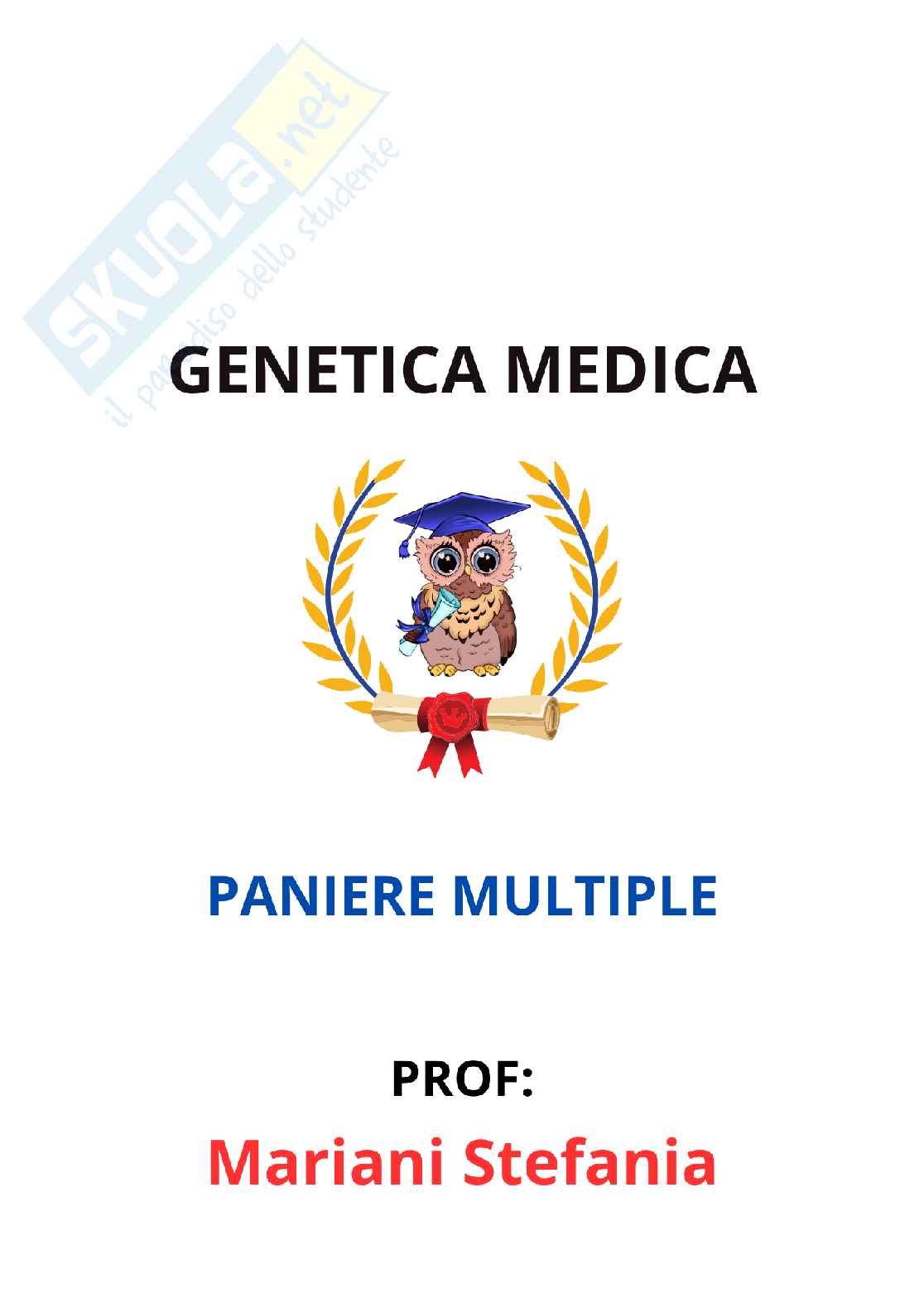 Paniere Genetica medica - Risposte multiple - aggiornato (2026) Pag. 1